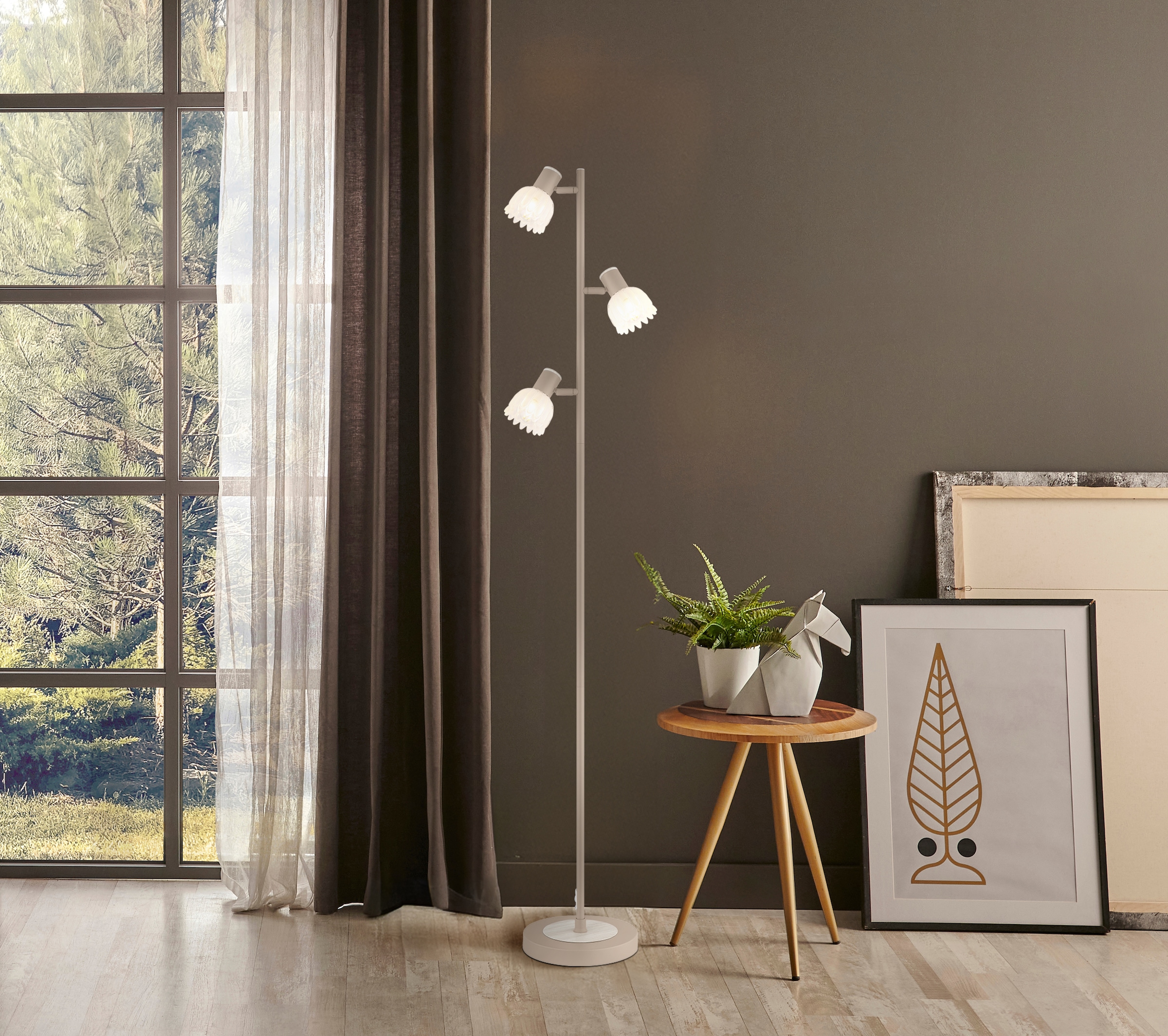 GLOBO LIGHTING Stehlampe »PLANTA« E14 1 Stk. Stehleuchte für Wohnzimmer Holzoptik sand