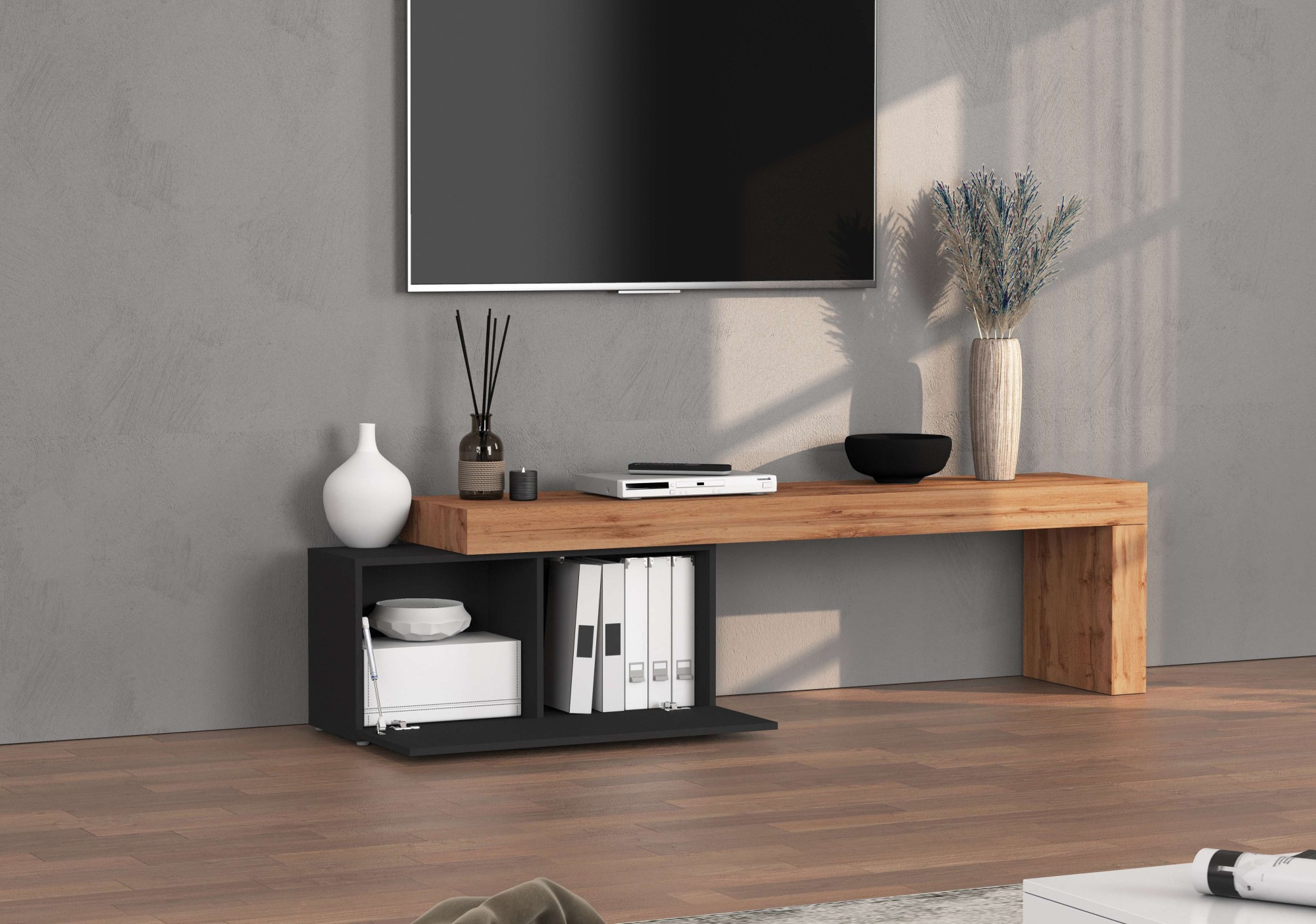 INOSIGN Lowboard »Chronos TV-Board, TV-Schrank«, (1 St., Breite verstellbar von 180 bis 260 cm), Breite 220 cm TV-Board,Lowboard,1 Klappe und ein L-Förmiger Aufsatz