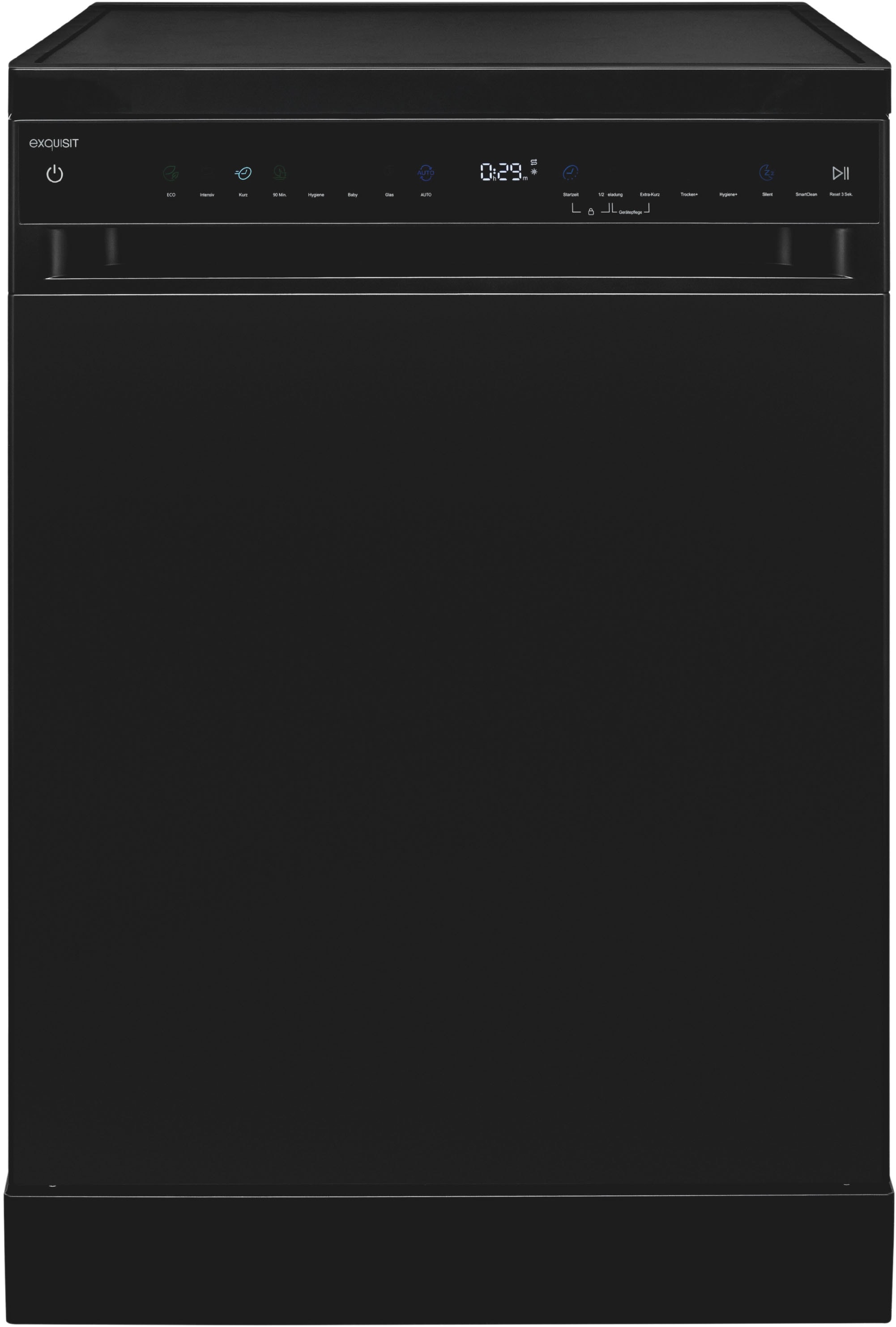 exquisit Standgeschirrspüler 9316 "GSP9316-450C schwarz" 10,9 l 16 tlg. Maßgedecke 16 Maßgedecke, LED, Besteckschublade, Auto Door Open, AquaStop