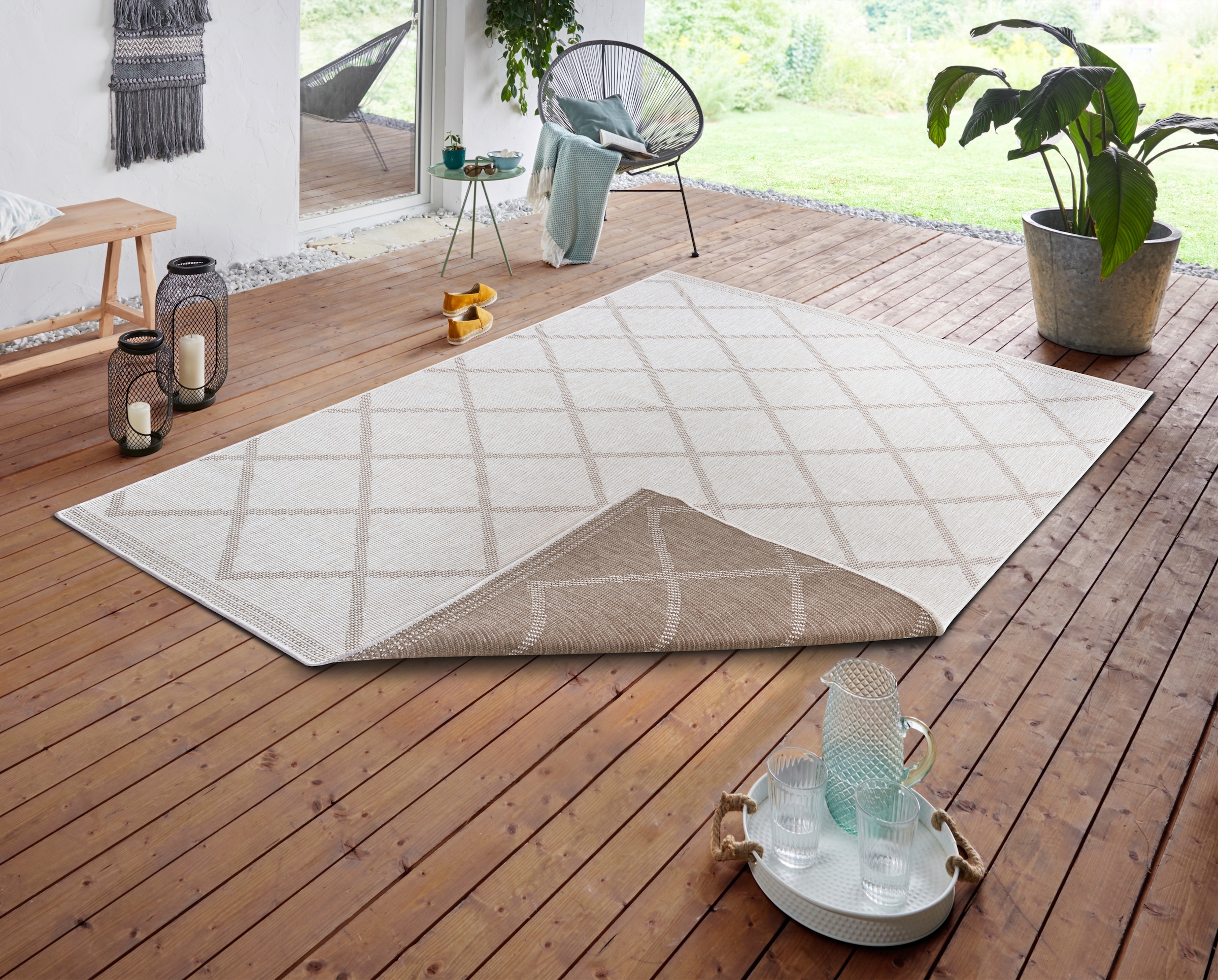 NORTHRUGS Teppich »Corsica Wendeteppich«, rechteckig, 5 mm Höhe, In-& Outdoor, Wetterfest, Balkon, Läufer, Wohnzimmer, Wasserfest