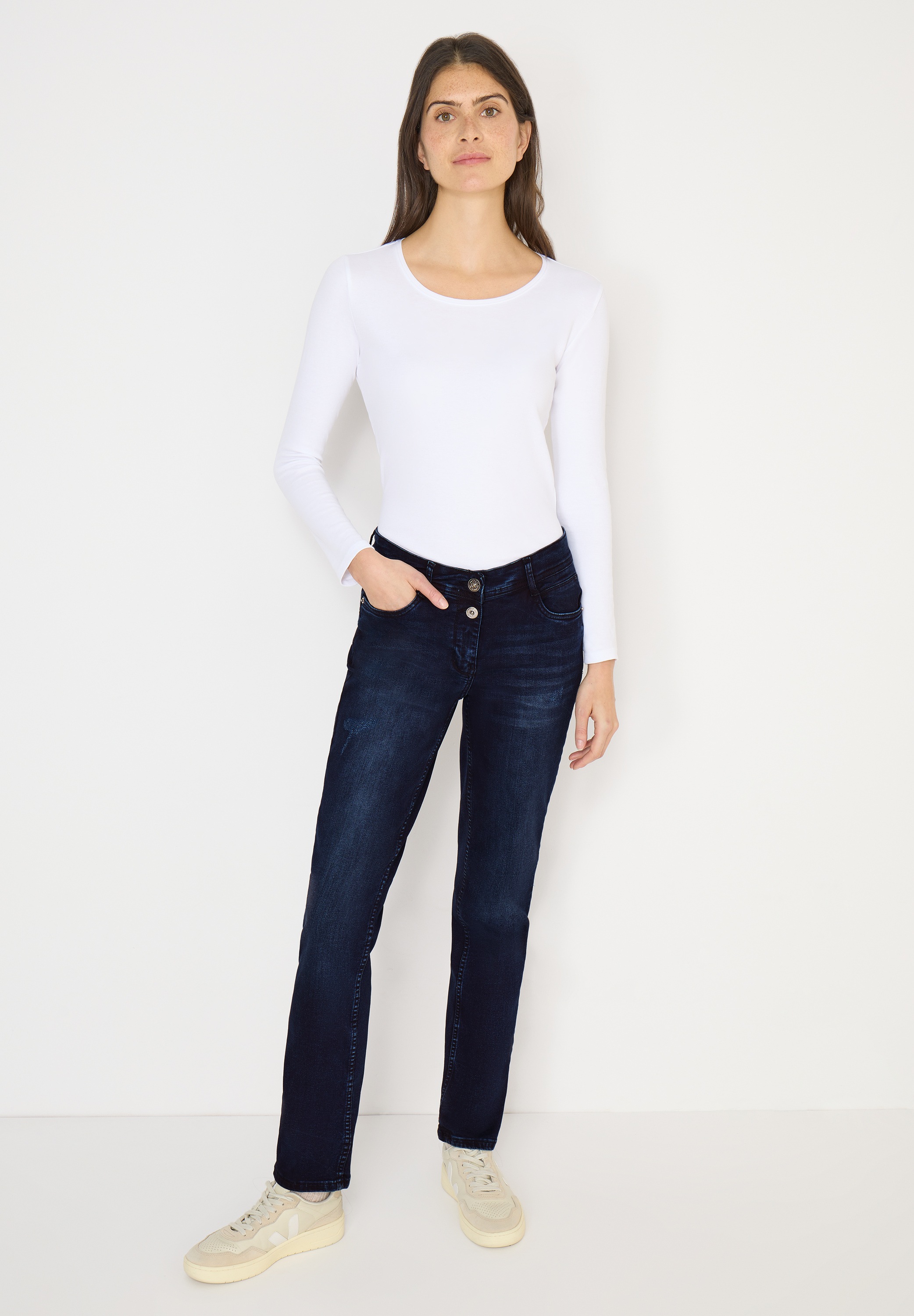 Comfort-fit-Jeans CECIL, Damen, Gr. 31, Länge 32, blau schwarz used wash, Jeans, 67% Baumwolle, 31% Polyester, 2% Elasthan, unifarben, lang, Jeans, 5-Pocket-Style 3