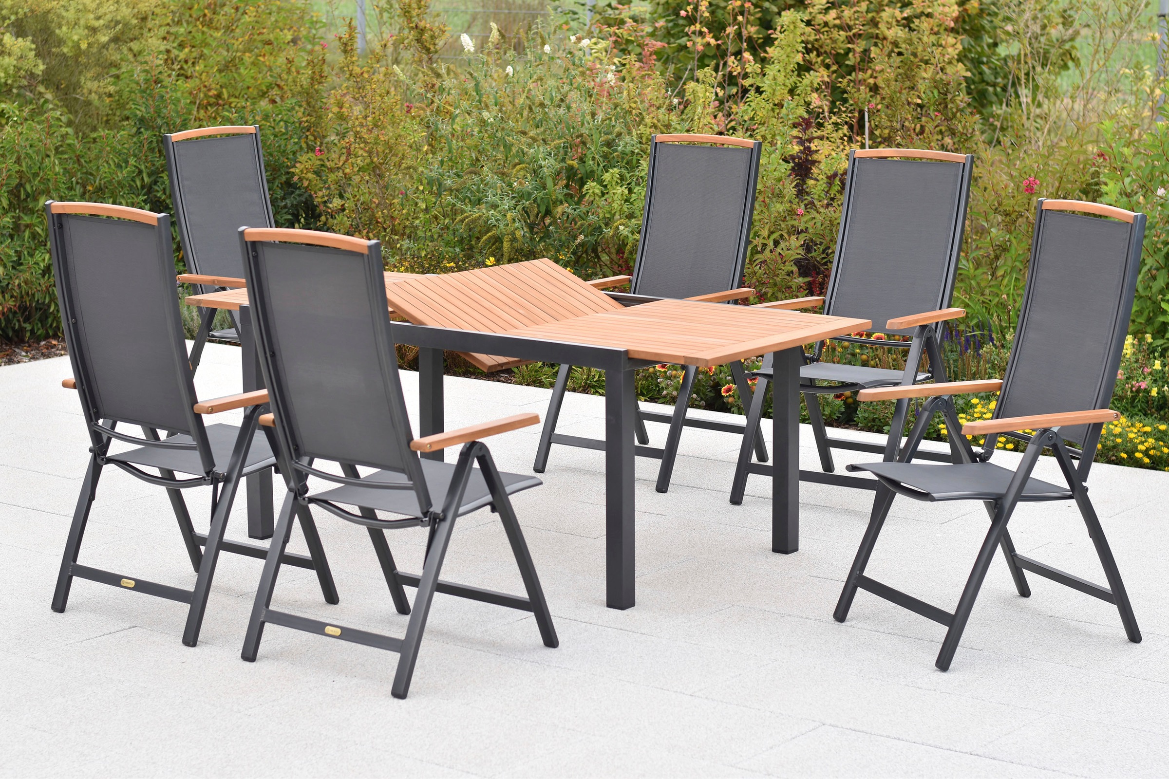 MERXX Garten-Essgruppe »Siena« Set, 7 tlg. inkl. 6 Klappsessel, 6 Auflagen, 1 Ausziehtisch