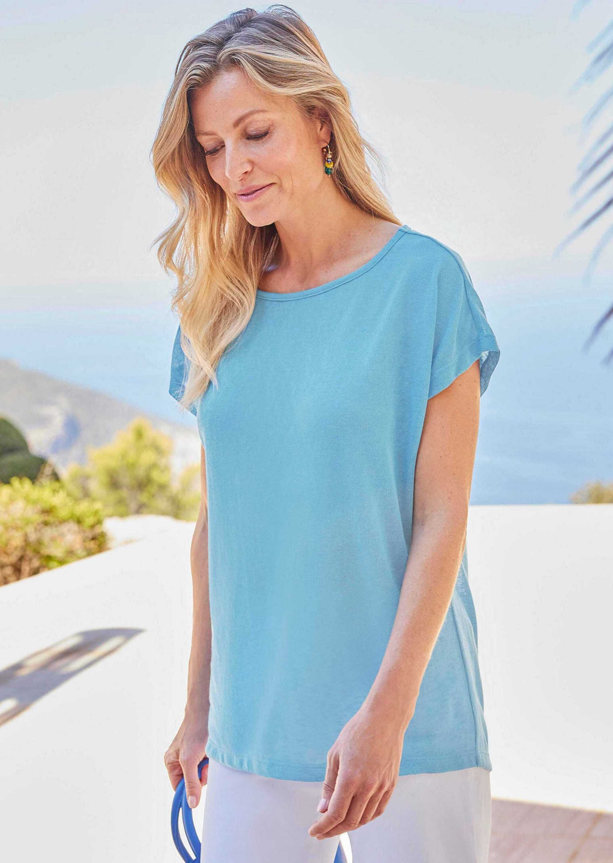 Thumbnail - GOLDNER Kurzarmshirt "Kurzgröße Shirt in Leinenoptik" U-Boot-Ausschnitt