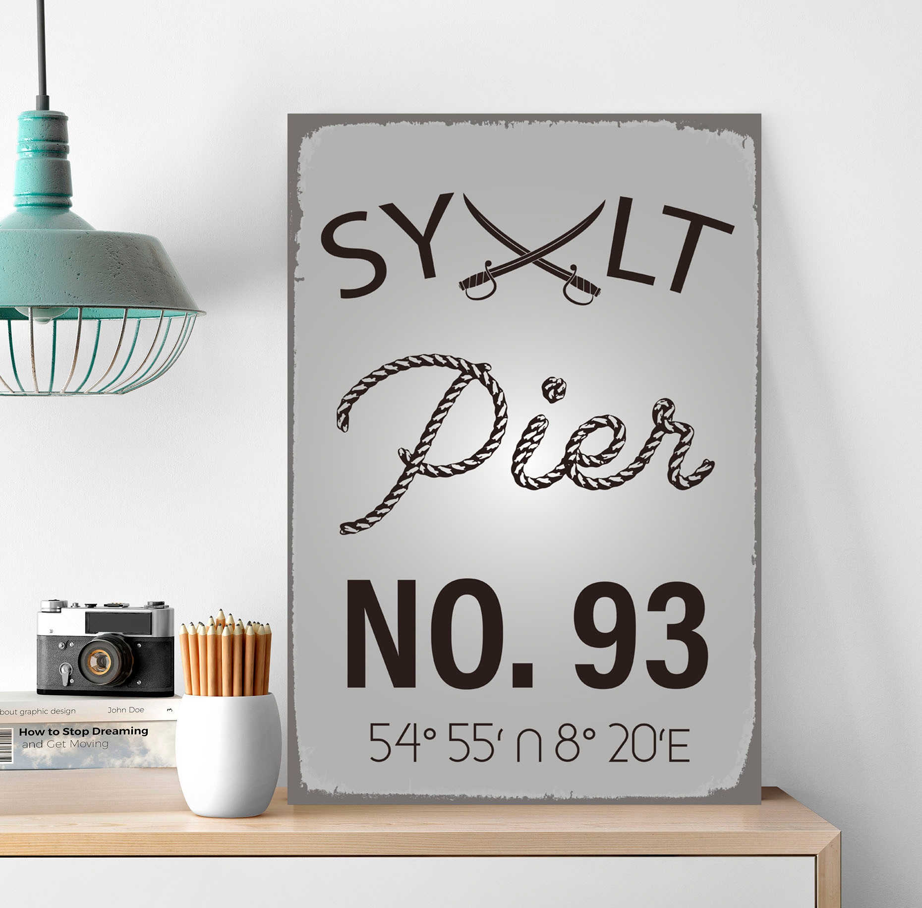 queence Metallbild "Sylt Pier", Meer Bilder-Schriftzug-Meer-Strand, (1 St.) günstig online kaufen