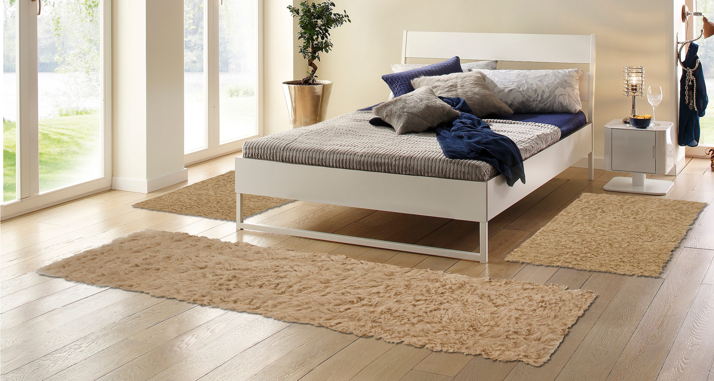 Böing Carpet Bettumrandung »Flokati 1500 g«, (3 tlg.), Bettvorleger,  Läufer-Set für das Schlafzimmer, reine Wolle, handgewebt auf Rechnung | BAUR