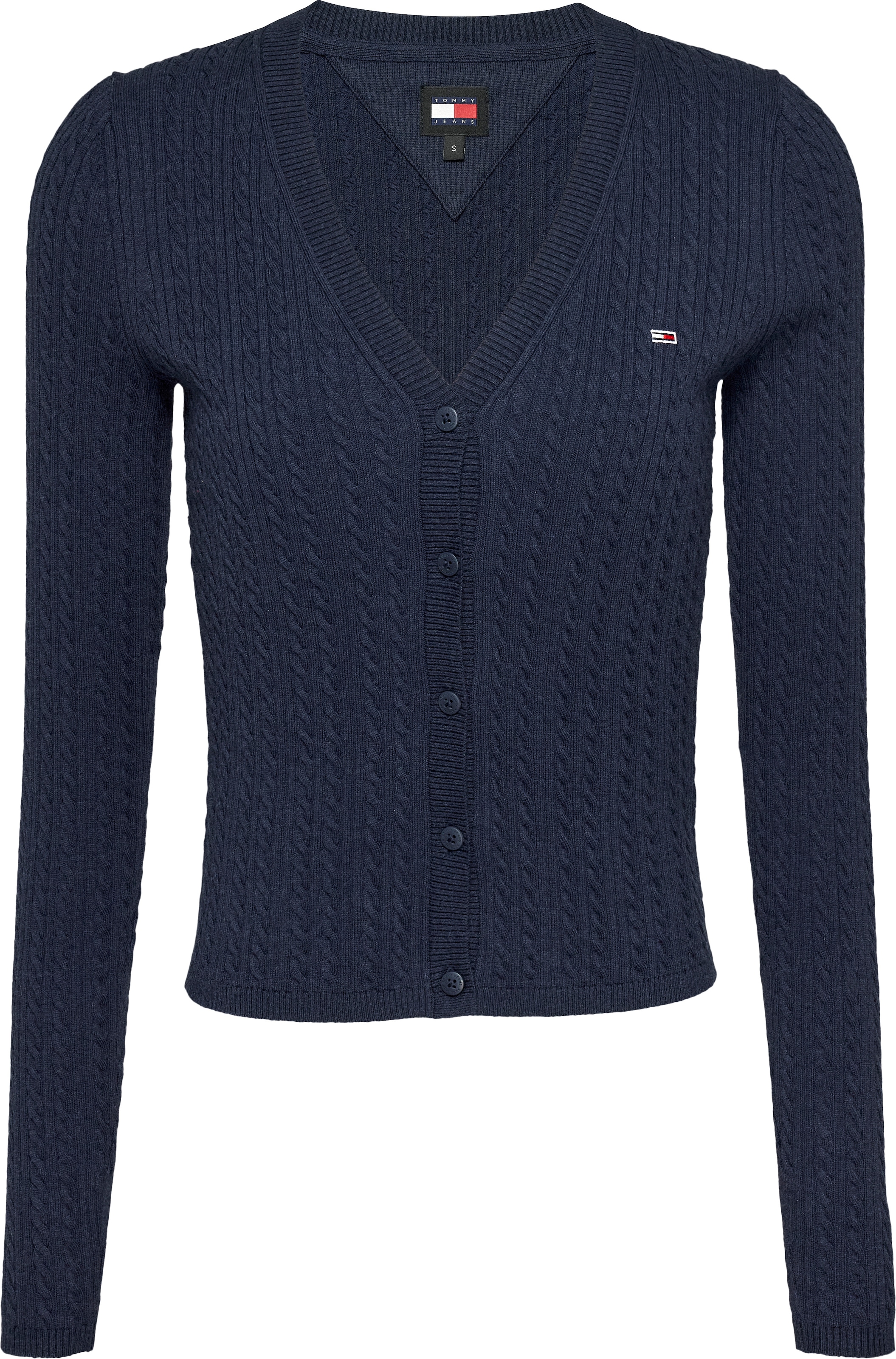 Tommy Jeans Strickjacke "TJW CABLE ESSENTIAL CARDIGAN", mit Zopfmuster, Logostickerei