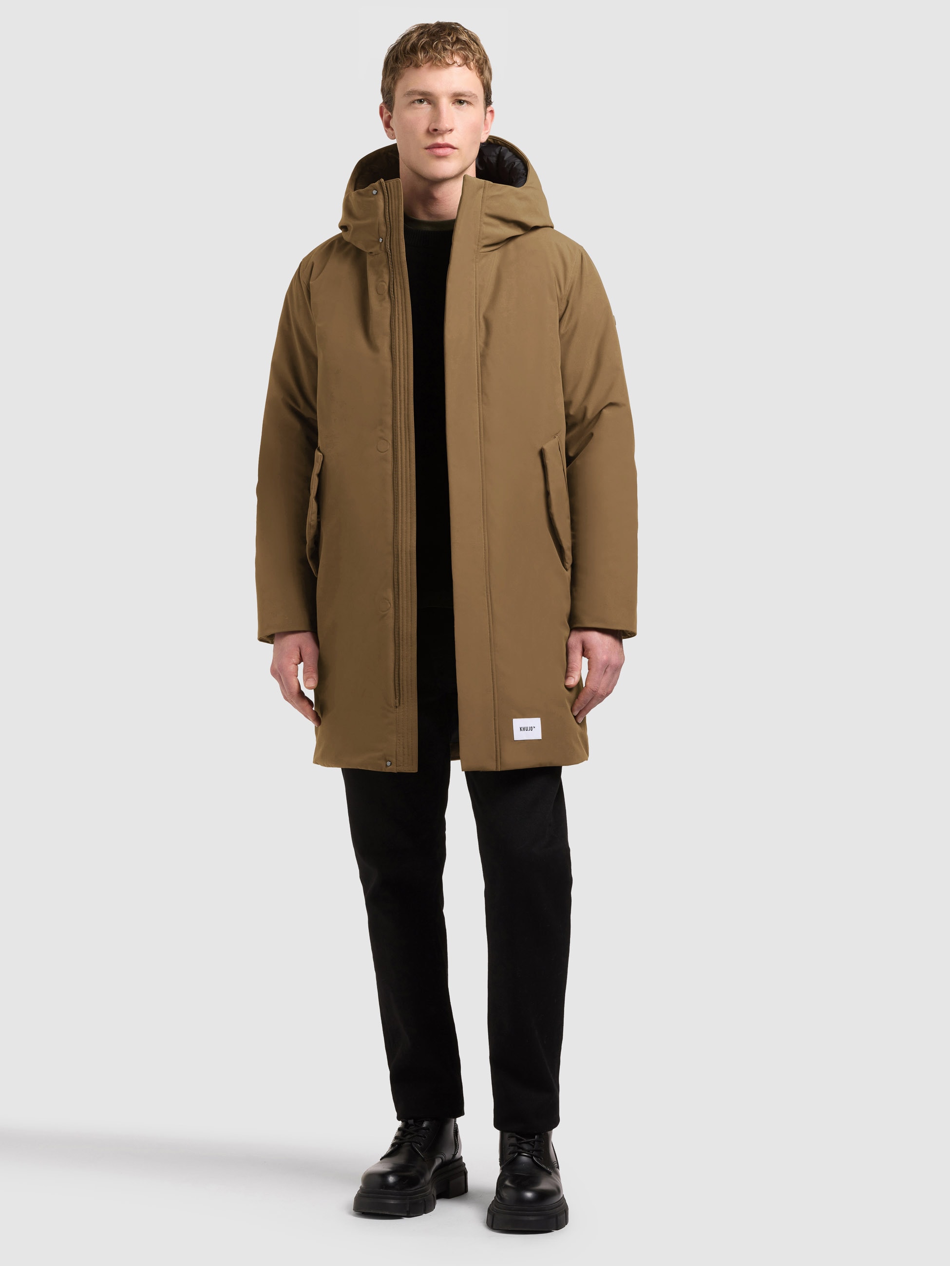 KHUJO Herren Wintermantel "FOGG2", braun, Gr. M, unifarben, Web, 100% Polyester, Mäntel