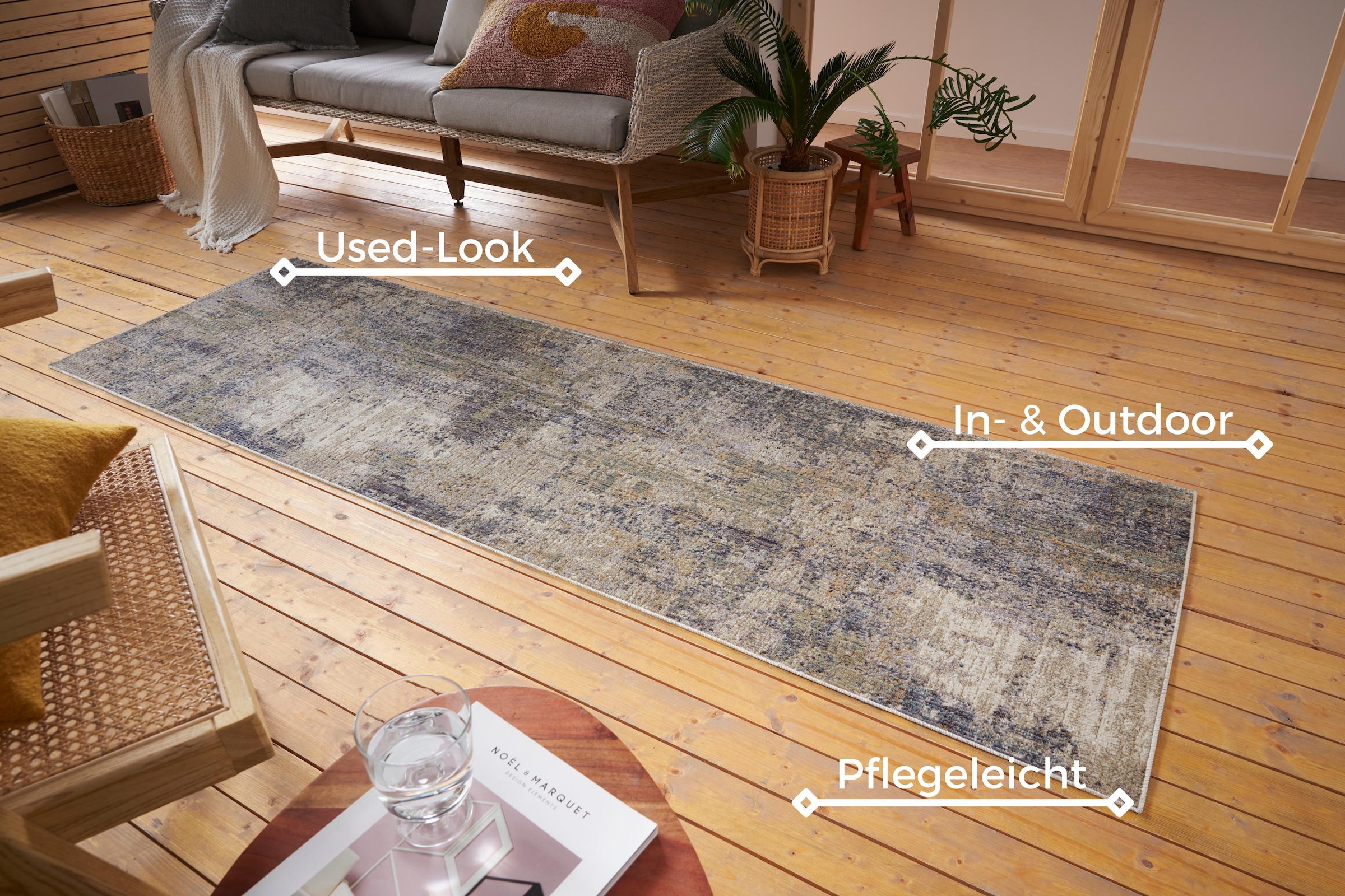 NORTHRUGS Teppich »Gizeh«, rechteckig, 3 mm Höhe, In-& Outdoor, Läufer, Wetterfest, Balkon, Wohnzimmer, Orient