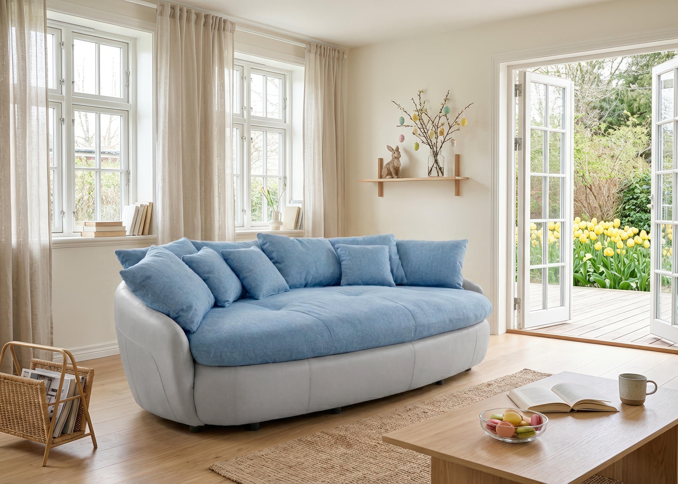 COTTA Big-Sofa "Aruba, B. 238cm, bequemer Sitzkomfort durch Wellenfedern, Mattenoptik" gemütliches Megasofa in XXL in organischer Form mit vielen Kissen