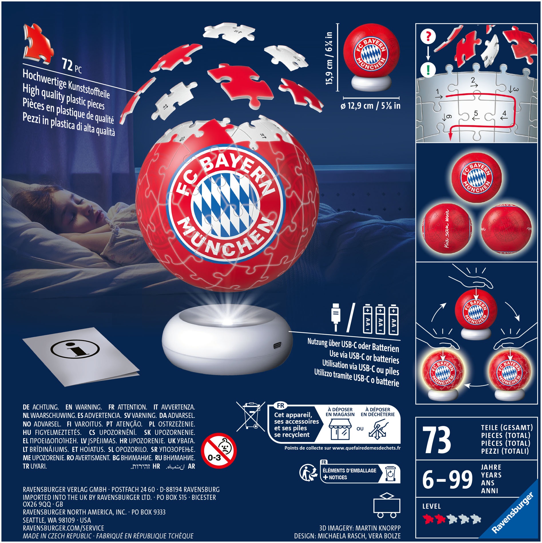 Ravensburger Puzzleball »Nachtlicht FC Bayern München« beleuchtet