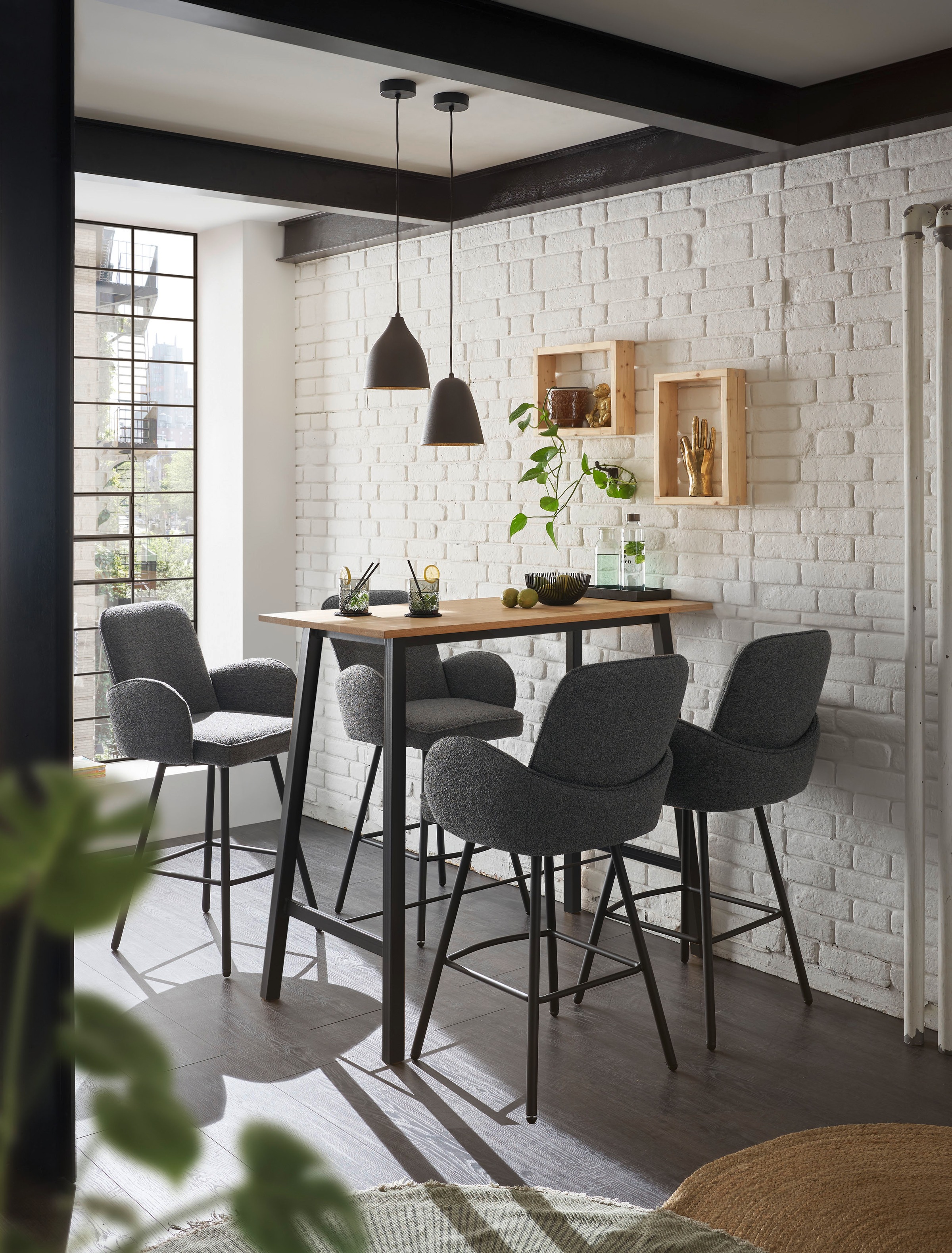 Stolkom Bartisch »Kent Eiche Massivholz geölt, Hochtisch BxHxT 120x104x60 cm«, Industrial Style Eiche Massivholz geölt durchgehende Lamelle