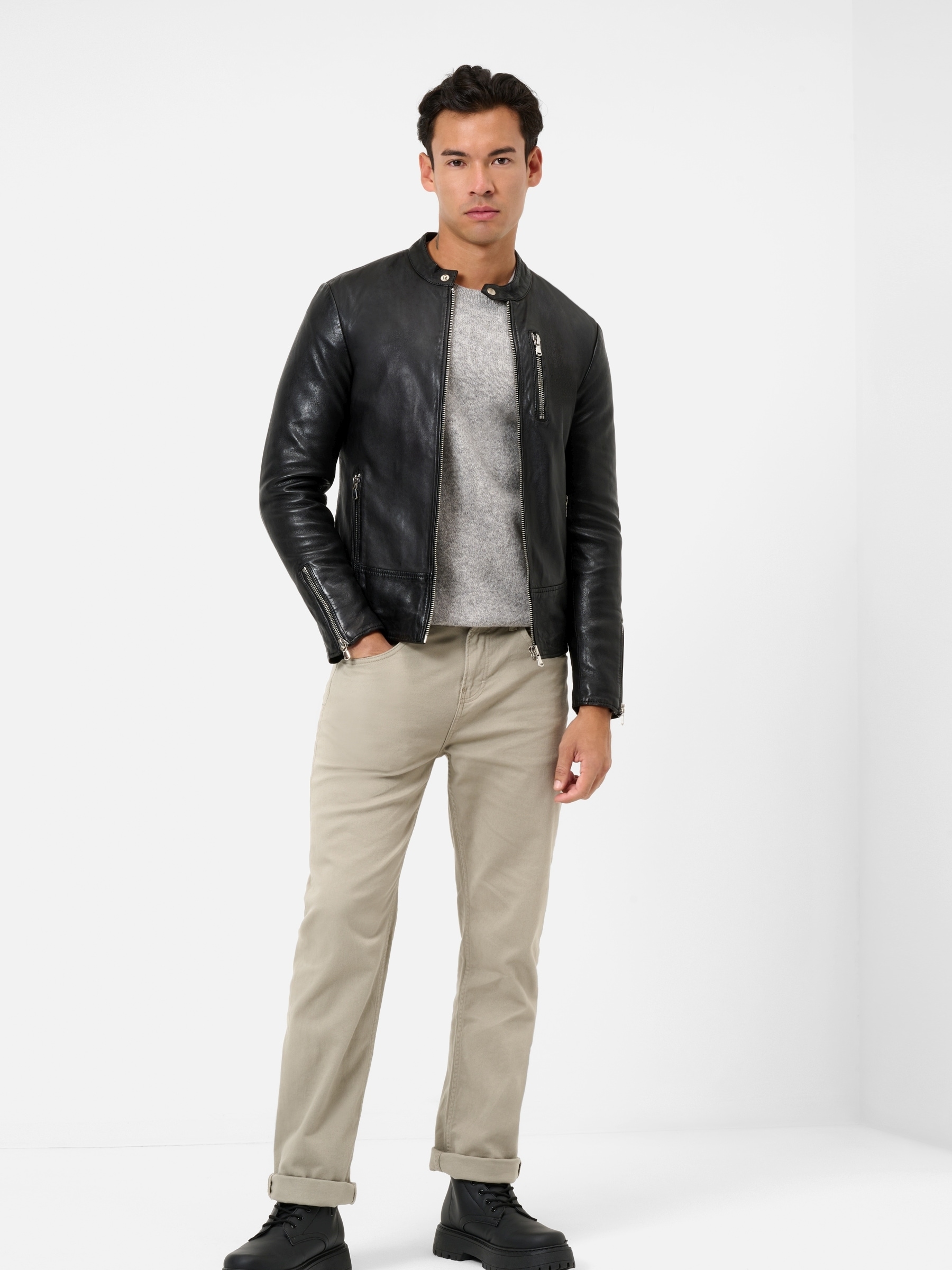 RICANO Bikerjacke »Lederjacke Carlo« ohne Kapuze Handgefertigt aus echtem Leder