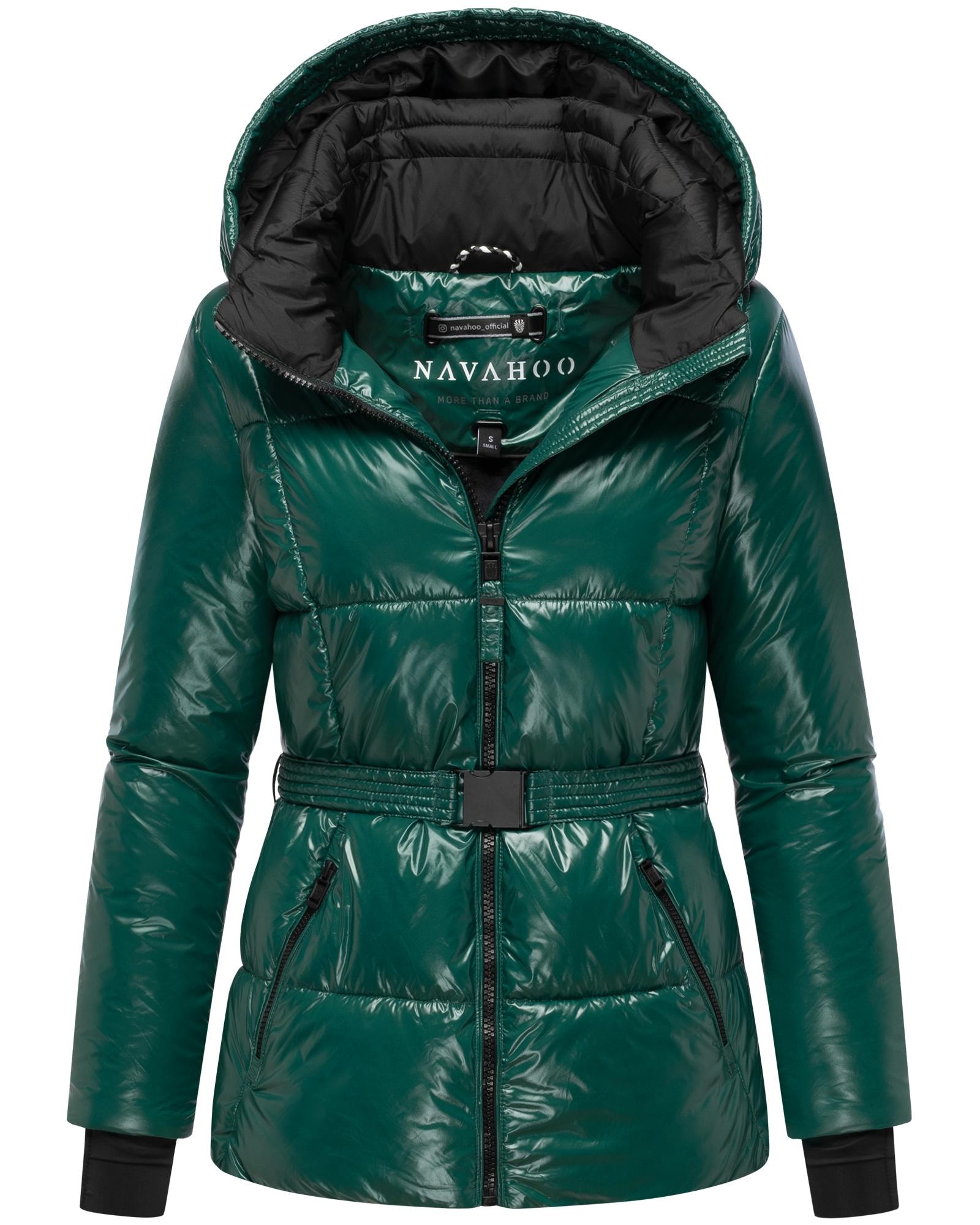 Navahoo Steppjacke »Eisglanz 14« mit Kapuze Glänzende Damen Winterjacke mit Taillengürtel
