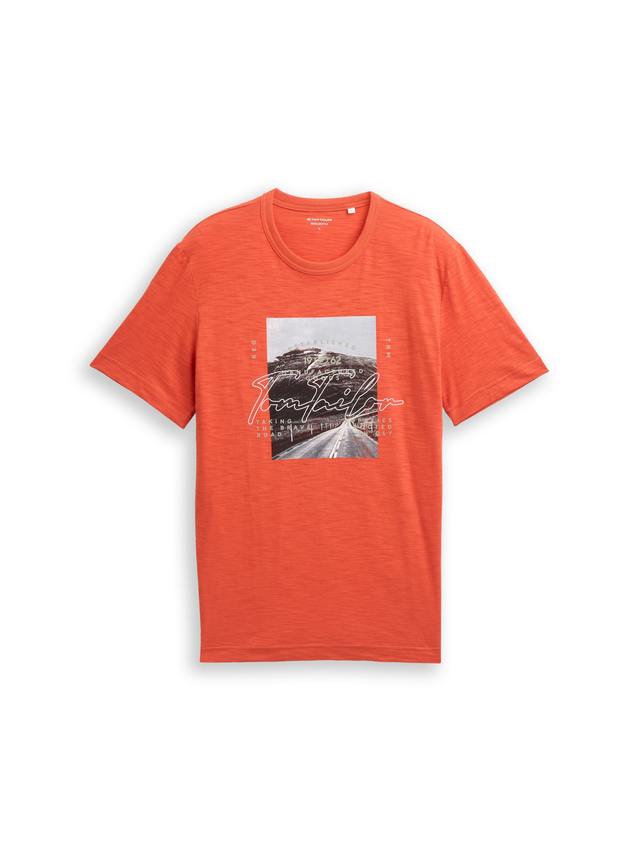 T-Shirt TOM TAILOR, Damen, Gr. M, chili orange, Single Jersey, Obermaterial: 100% Baumwolle, bedruckt, regular fit normal, Rundhals, Shirts T-Shirt, mit Foto Print 9