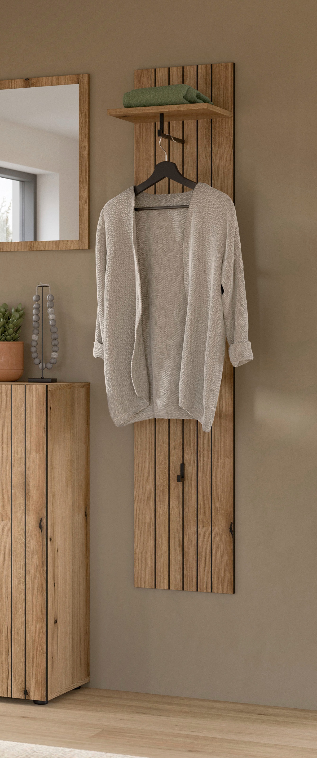 INOSIGN Garderobenpaneel "TATIO, Rillenfräsung, 4 Haken, 1 Kleiderstange, 1 günstig online kaufen