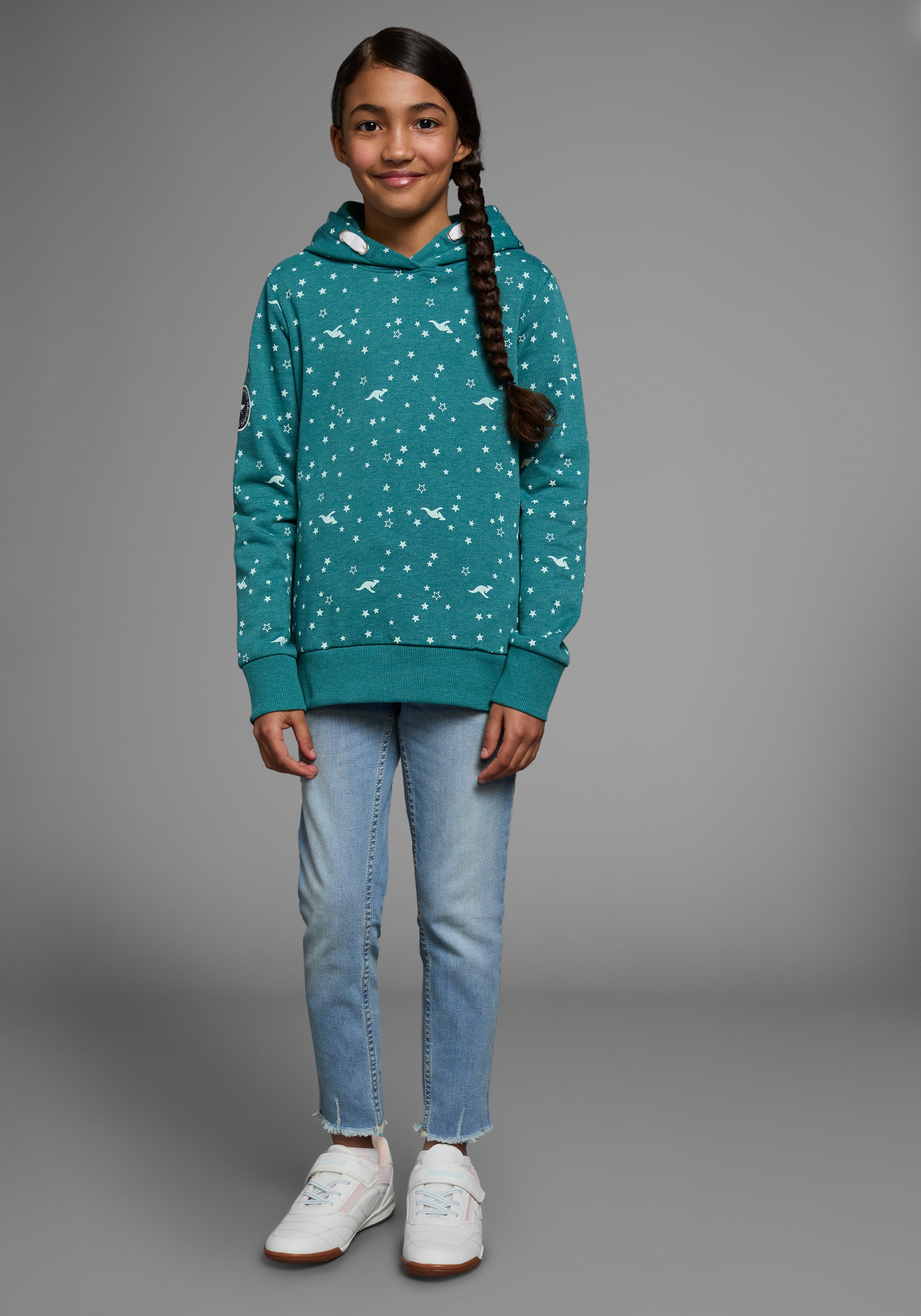 KangaROOS Kapuzensweatshirt, Langarm, bedruckt, mit Kapuze, aus Baumwollmischung