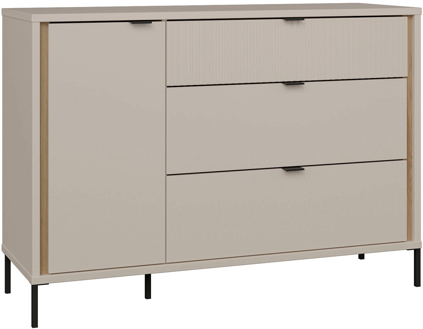 FORTE Sideboard »Forte Seravel Kommode 124 cm, Kashmir Beige/Mauvella Eiche« B/H/T 124,1/87,2/41,5 viel Stauraum, Lamellenoptik
