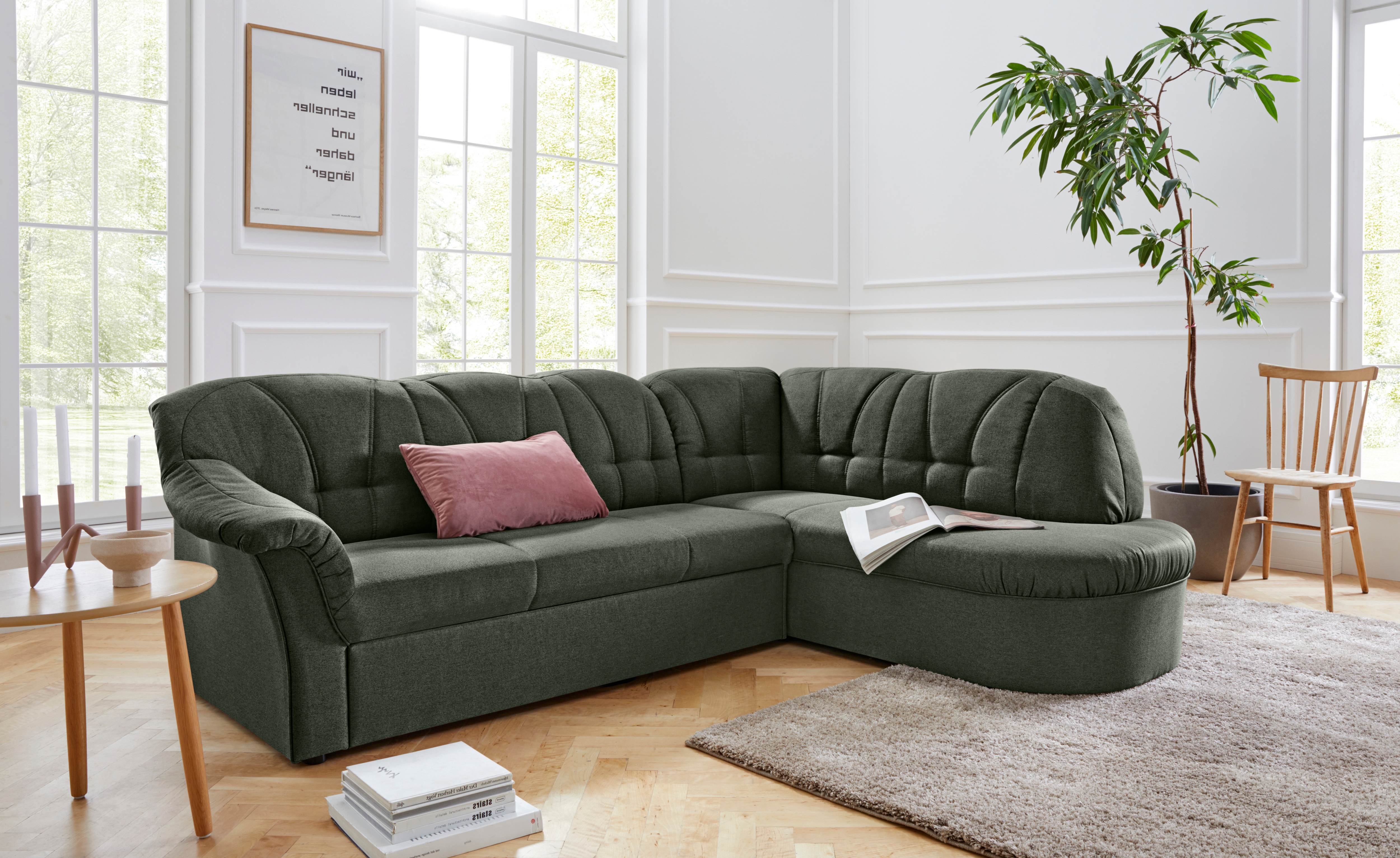 DOMO collection Ecksofa "Pegnitz, zeitlose und elegante Rückensteppung, Breite 246cm, L-Form" wahlweise mit Bettfunktion