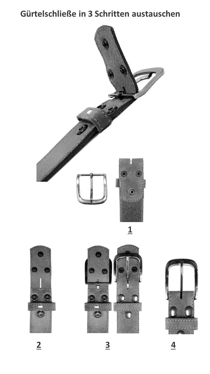 Thumbnail - RETTUNGSRING by showroom 019 Ledergürtel, mit austauschbarer Schließe "Dorn Strass Schwarz", 4cm