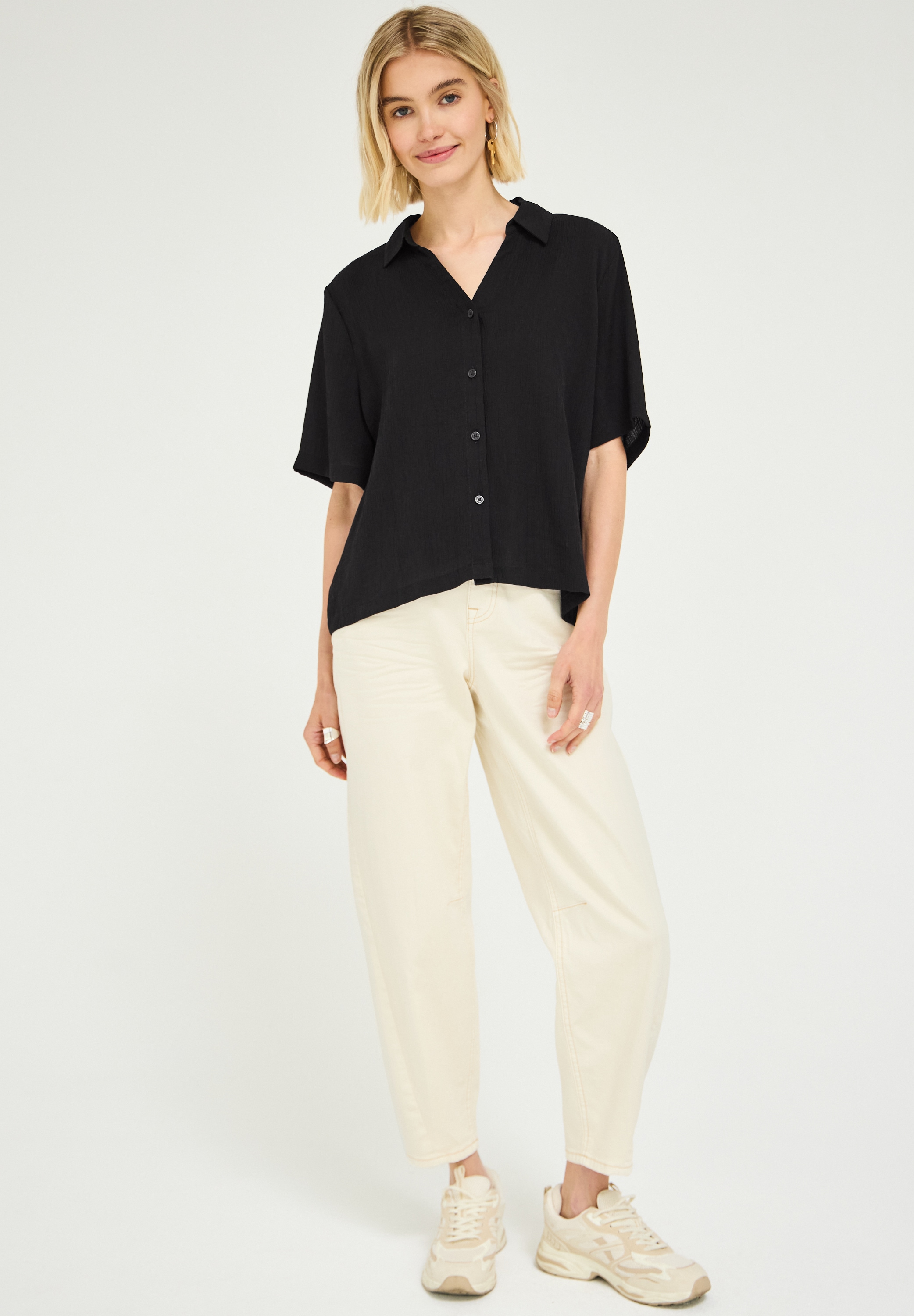 STREET ONE STUDIO Hemdbluse bestehend aus einem Materialmix