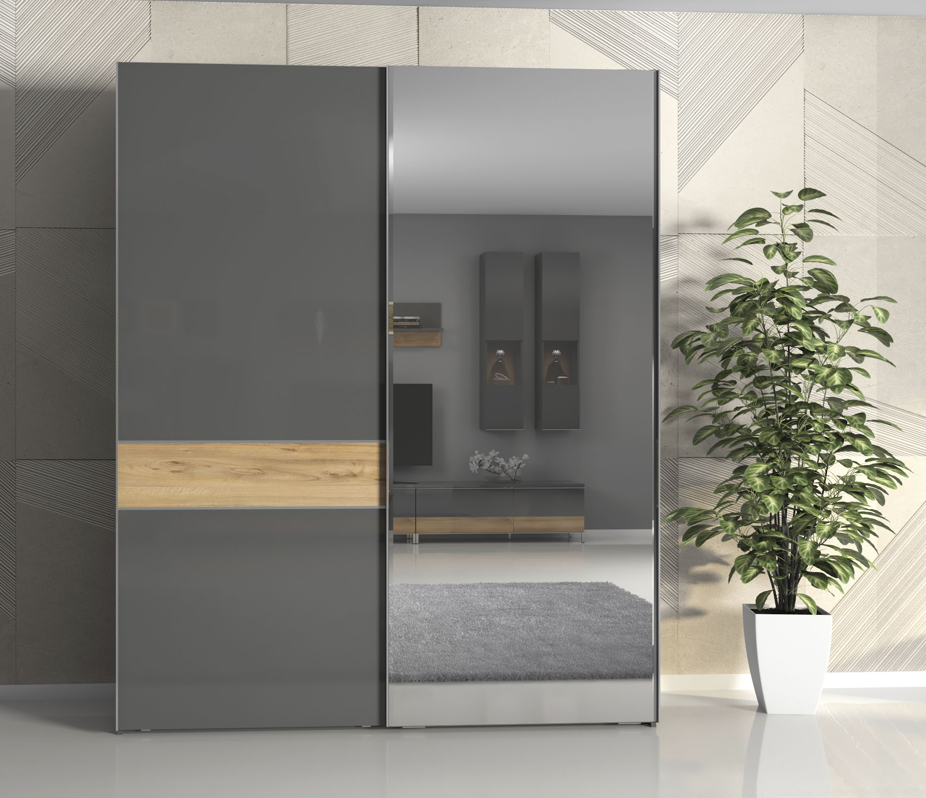 Thumbnail - Places of Style Schwebetürenschrank "Onyx", Spiegelschrank hochwertig UV lackiert, Soft-Close-Funktion