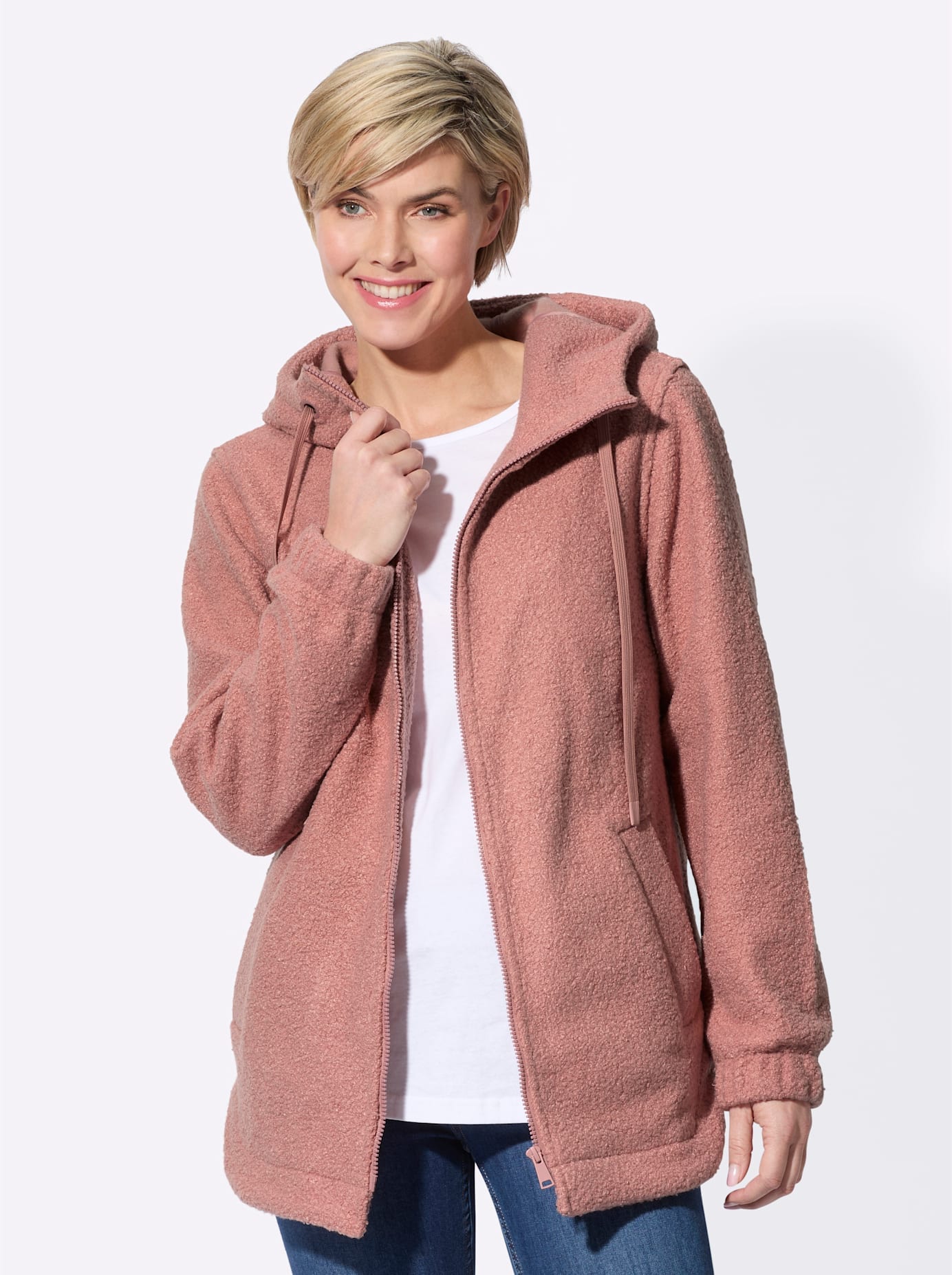 Classic Basics Bouclèjacke, mit Kapuze