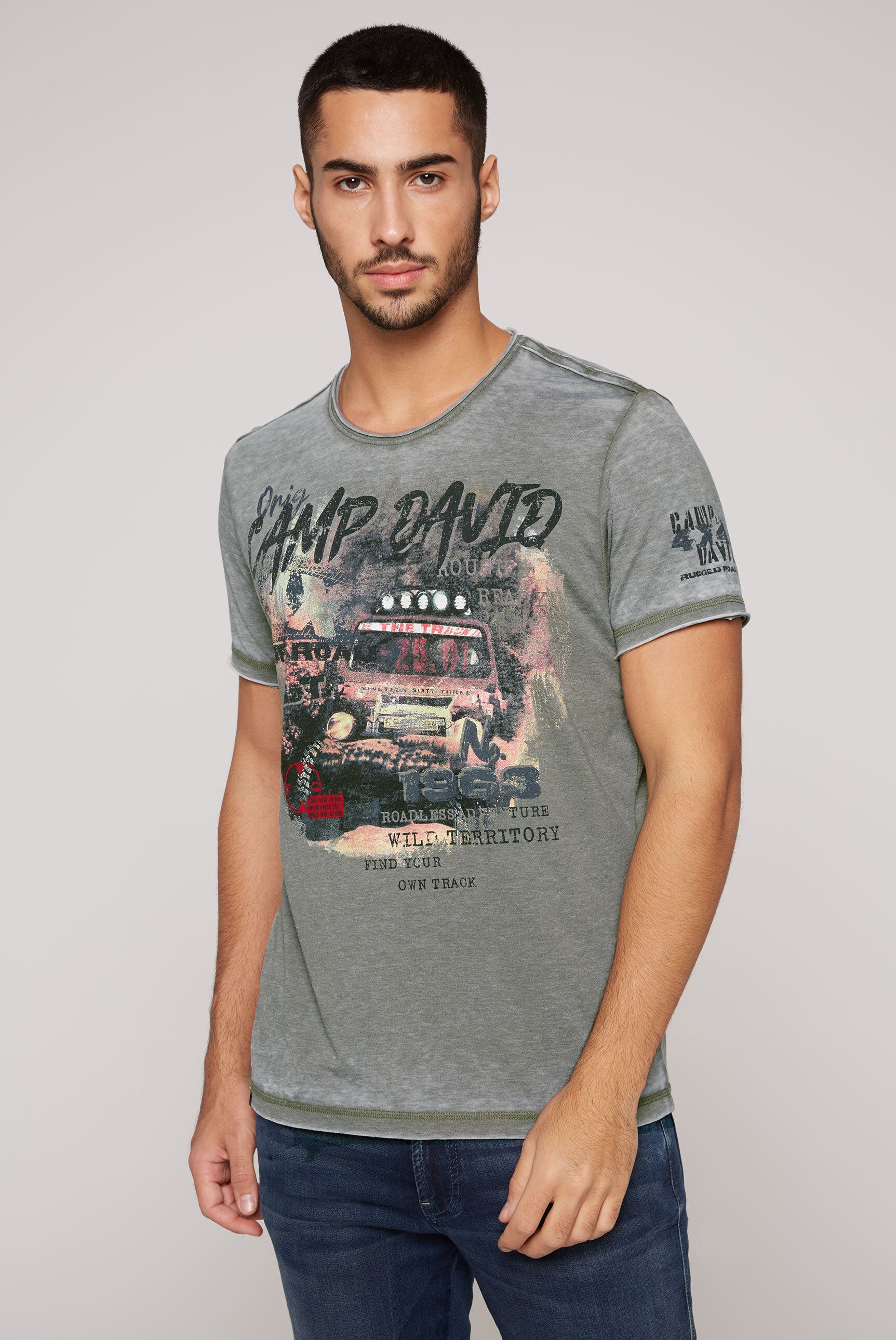 CAMP DAVID Rundhalsshirt, mit offenen Kanten