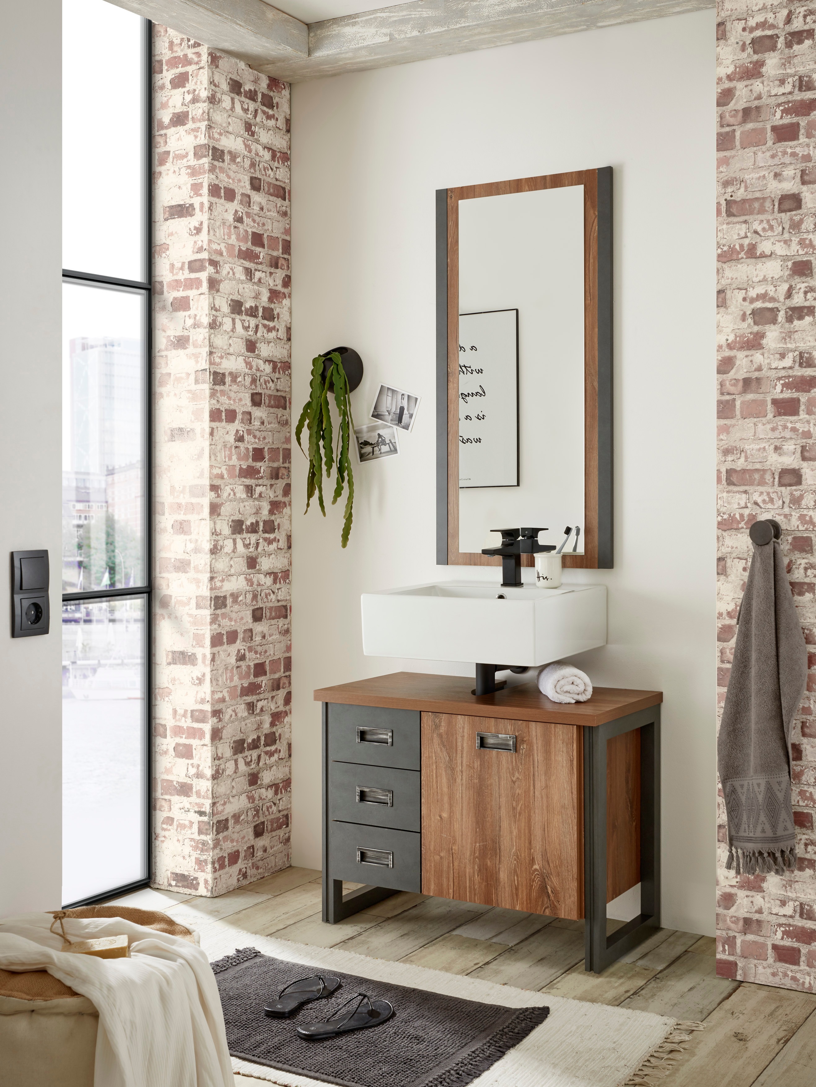 Thumbnail - Home affaire Badmöbel-Set "Detroit, Bad im Industrialdesign, 2-teiliges Badezimmer", (Set, 2 St.), Waschbeckenunterschra...