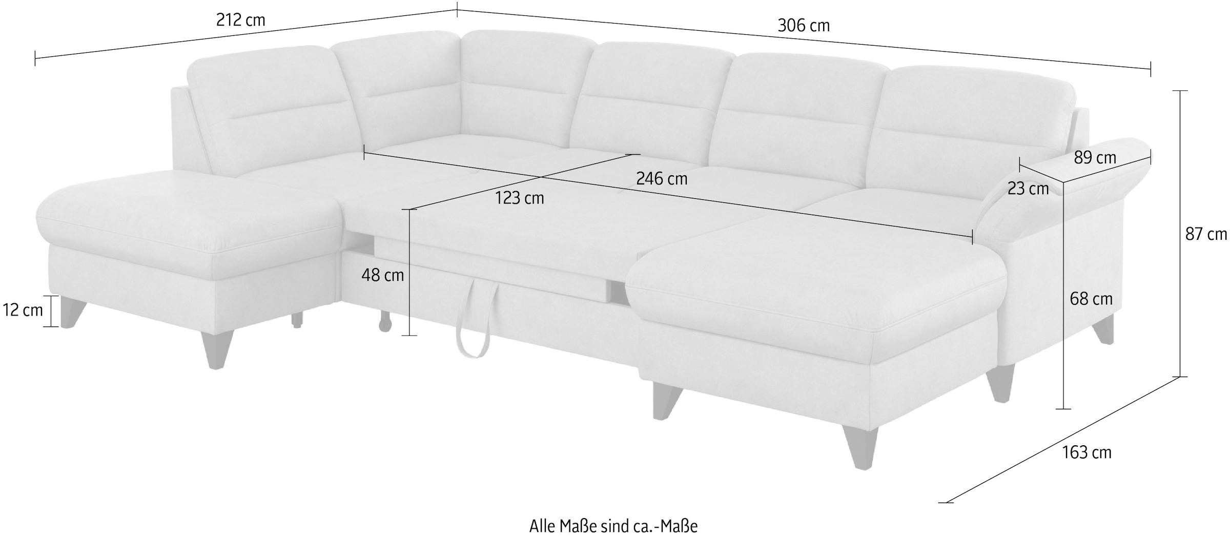 sit&more Wohnlandschaft »Mellum U-Form«, Federkern, wahlweise mit Bettfunktion, Stauraum und Armteilfunktion
