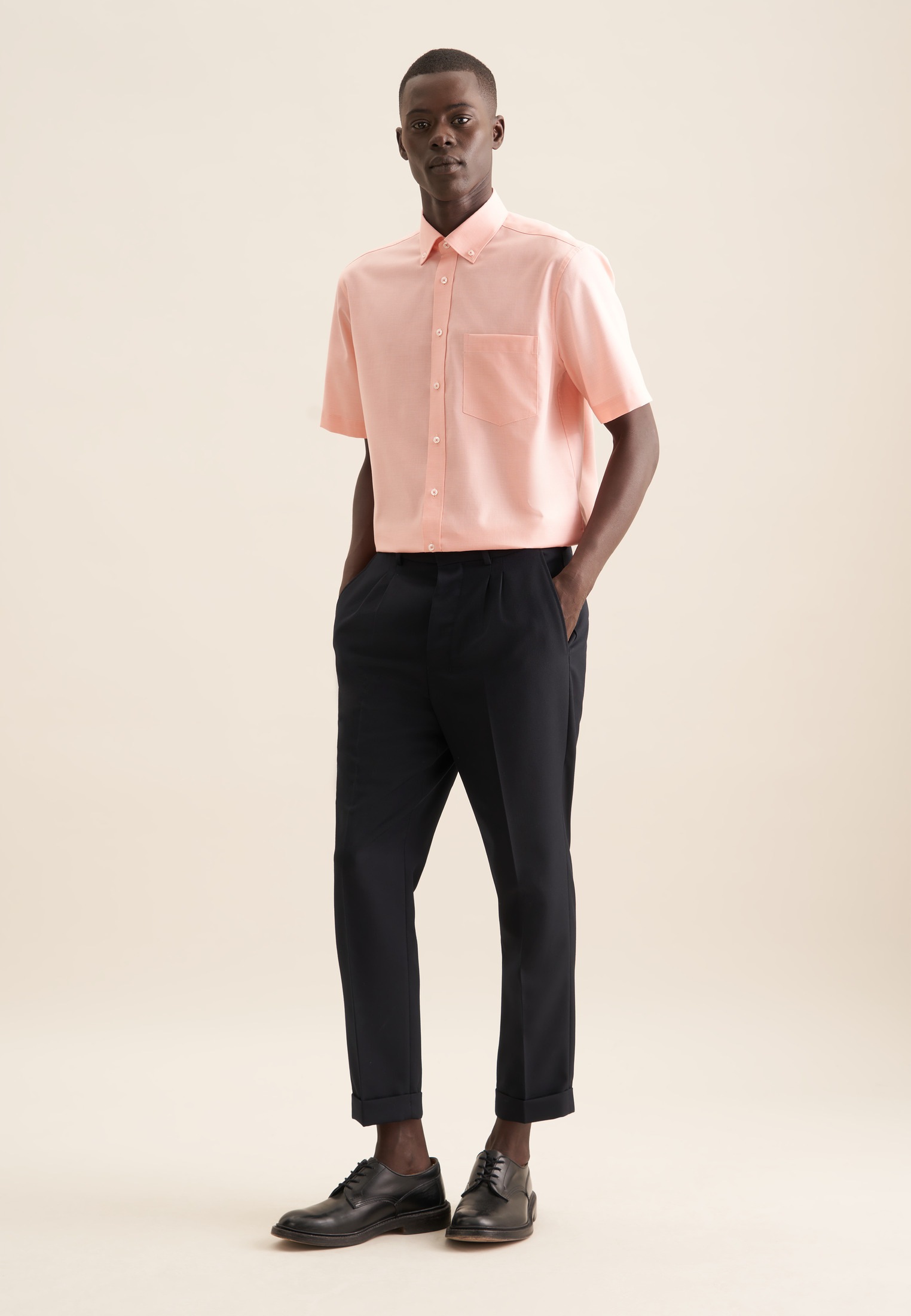seidensticker Businesshemd »Regular«, Regular Kurzarm Button-Down-Kragen Struktur
