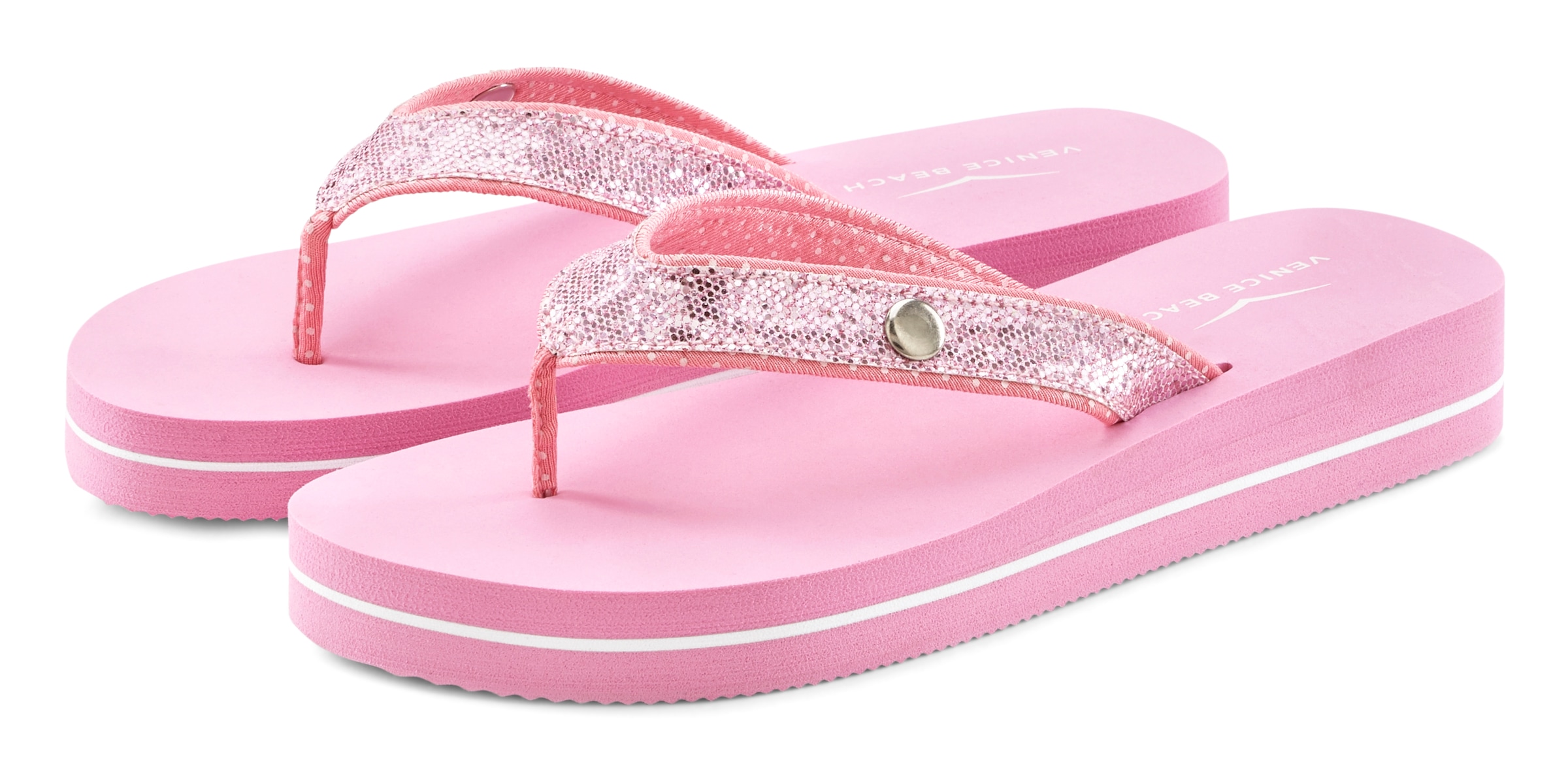 Venice Beach Badezehentrenner, Sandale, Pantolette, Badeschuh ultraleicht mit Glitzerband VEGAN
