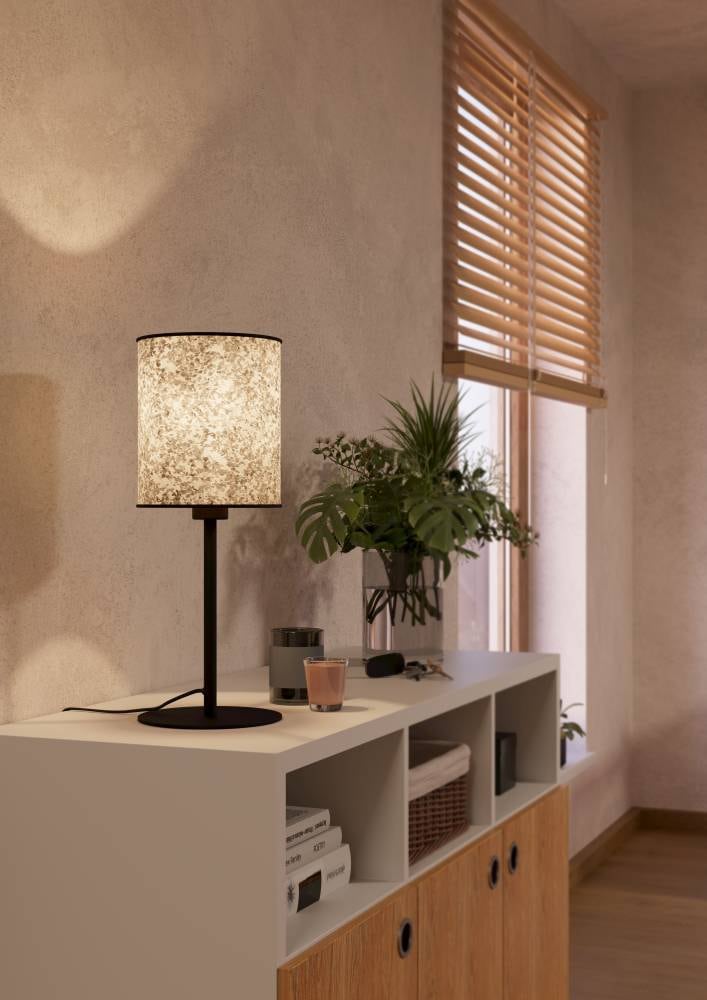 "EGLO Tischleuchte ""BUTTERBURN Tischlampe, Stahl und Textil, Nachttischlampe, E27, Lampe"", schwarz (schwarz beige, grün), 1, Ø 18cm H: 47,5cm, 1