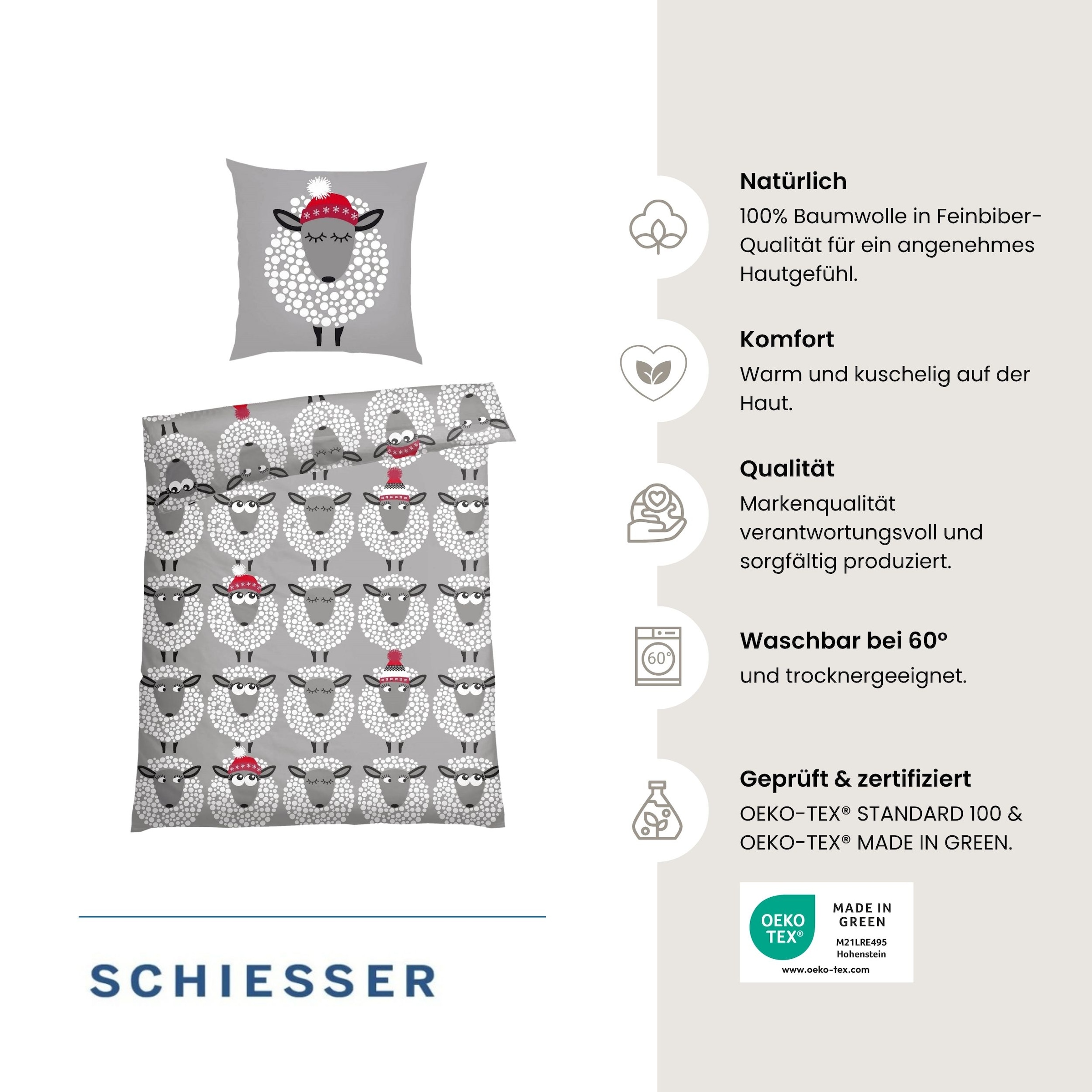 Schiesser Bettwäsche »Sippa aus weicher Baumwolle lädt zum Schäfchenzählen ein« 2 Stk. OEKO-TEX® MADE IN GREEN