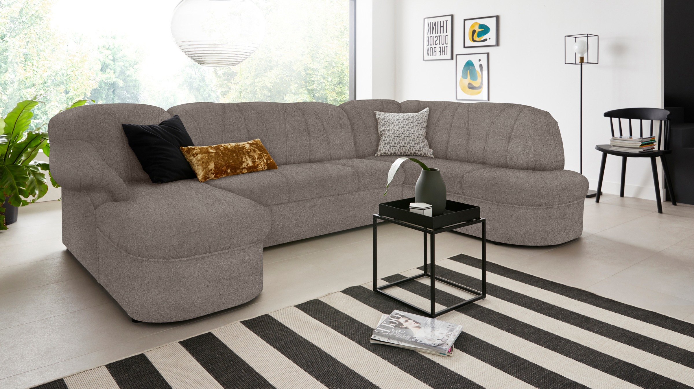 DOMO collection Wohnlandschaft »Pegnitz, zeitlos und modern, mit attraktiver Rückensteppung, U-Form«, wahlweise mit Bettfunktion