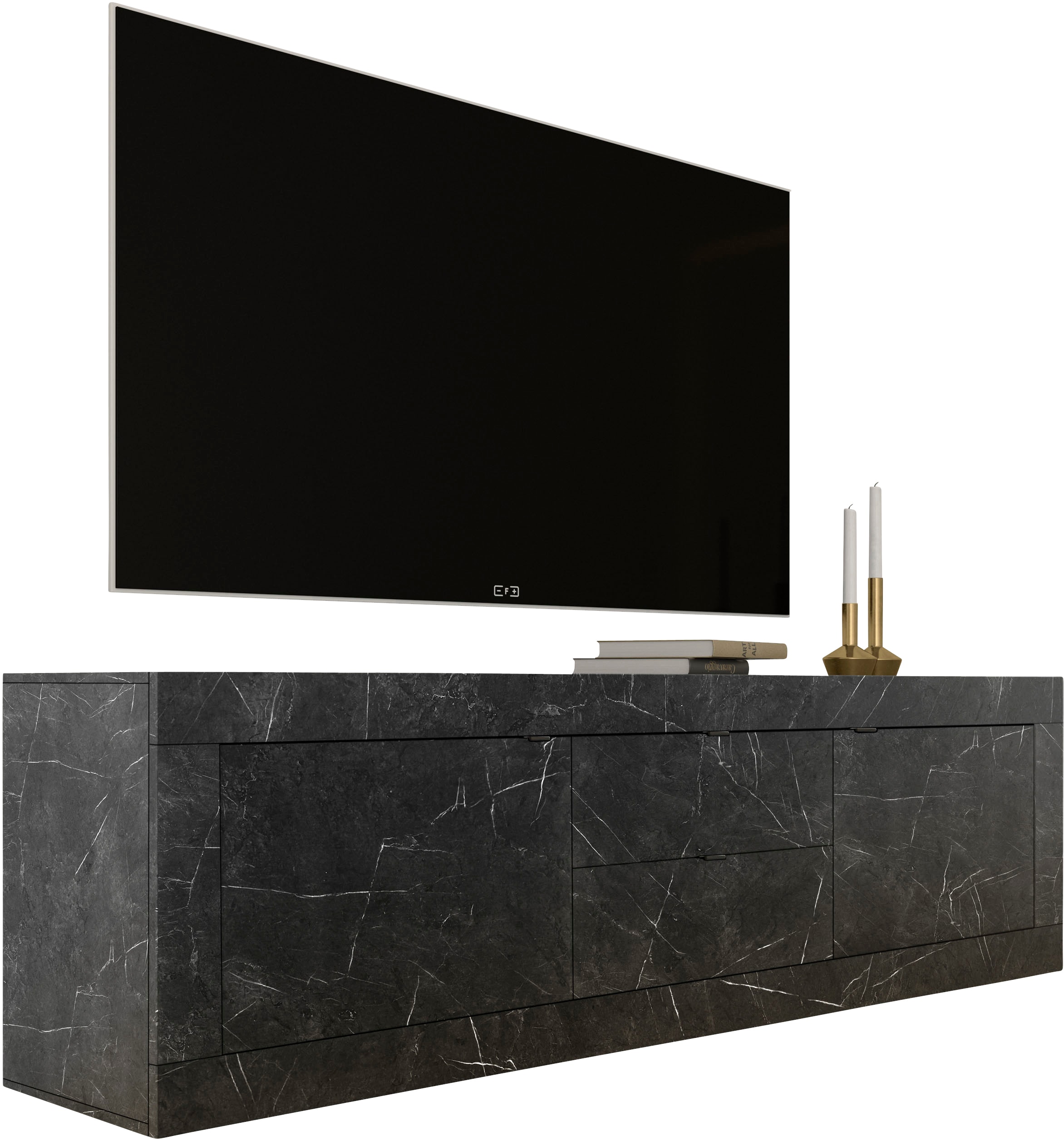 Home affaire Lowboard "Basic Breite 210 cm, TV-Board 2 Türen, 2 Schubkästen, TV-Schrank" Metallgriff, moderne Rahmenoptik, viel Stauraum, Farbauswahl