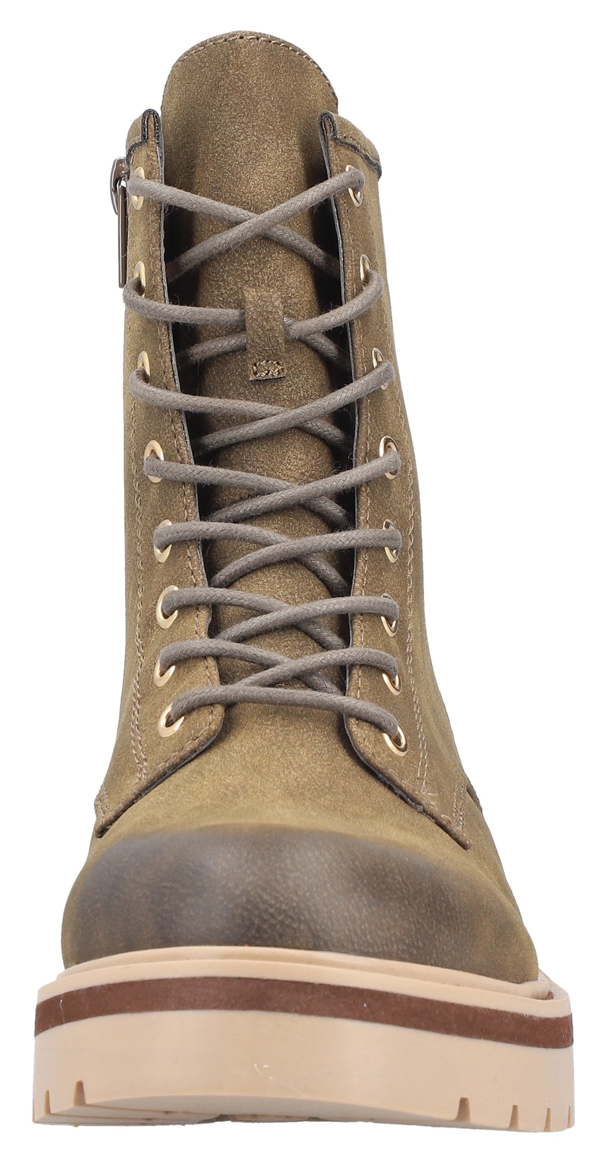 Schnürboots RIEKER, Damen, Gr. 40, khaki, Lederimitat, used, Schuhe Schnürboots, Schnürstiefelette, Boots, Blockabsatz, mit Profilsohle 3