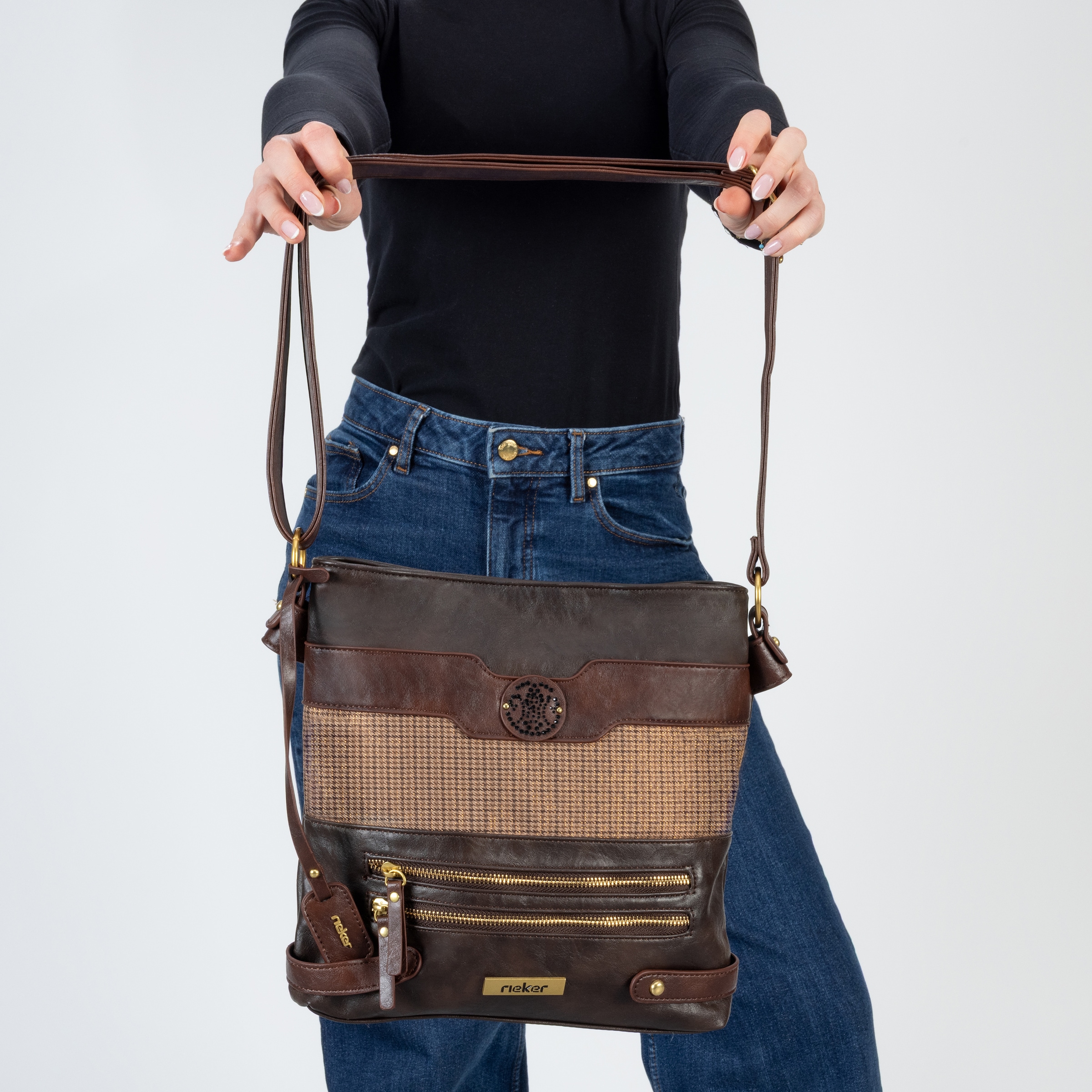 Rieker Umhängetasche Schultertasche, Damen-Tasche mit praktischem Reißverschluss-Rückfach
