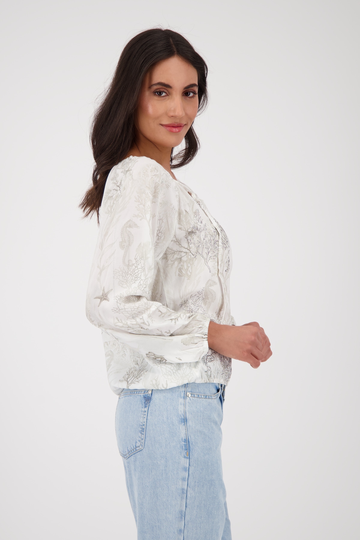 Monari Langarmbluse »Bluse Korallenriff allover«, Mit Rundhalsausschnitt