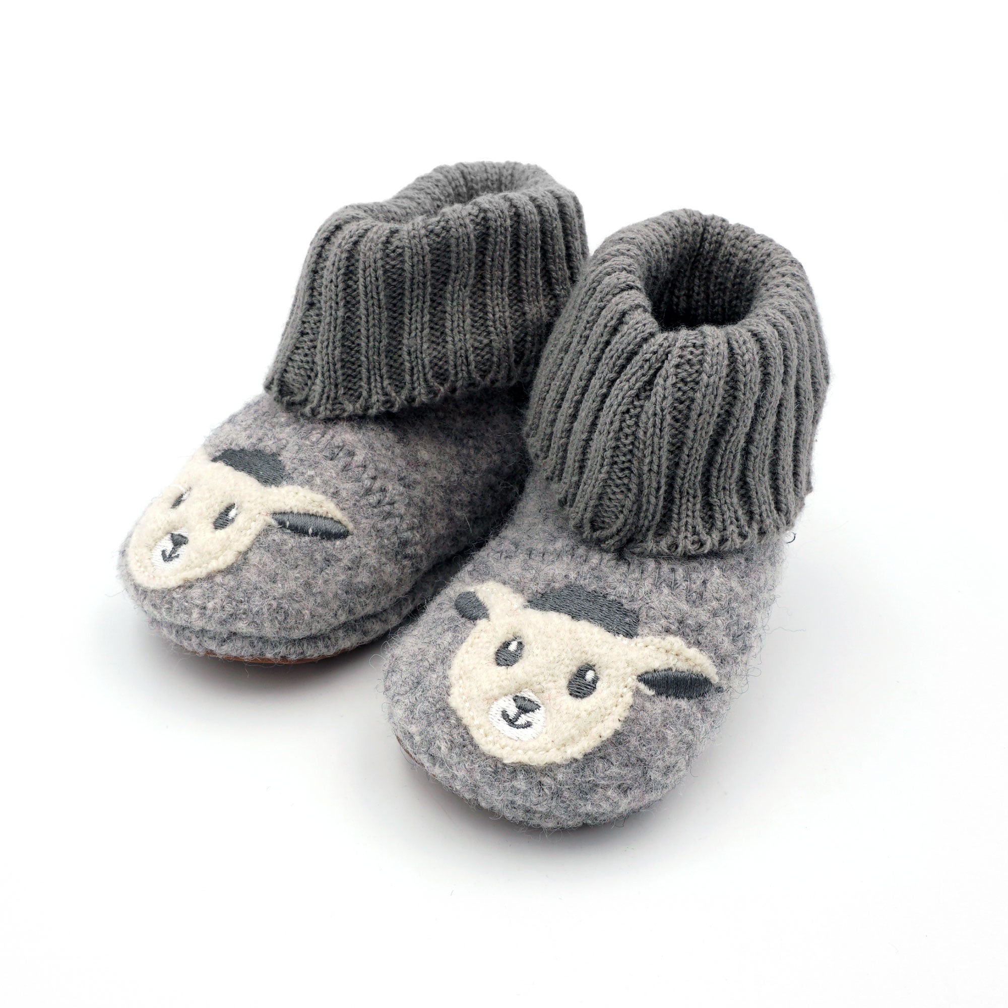 MAXIMO Mädchen Hausschuh, Gr. 19, grau, Obermaterial: 100% Wolle, bestickt, mehrfarbig, Schuhe, Wolle, Anti-Rutsch-Sohle, gefüttert, Strickbündchen