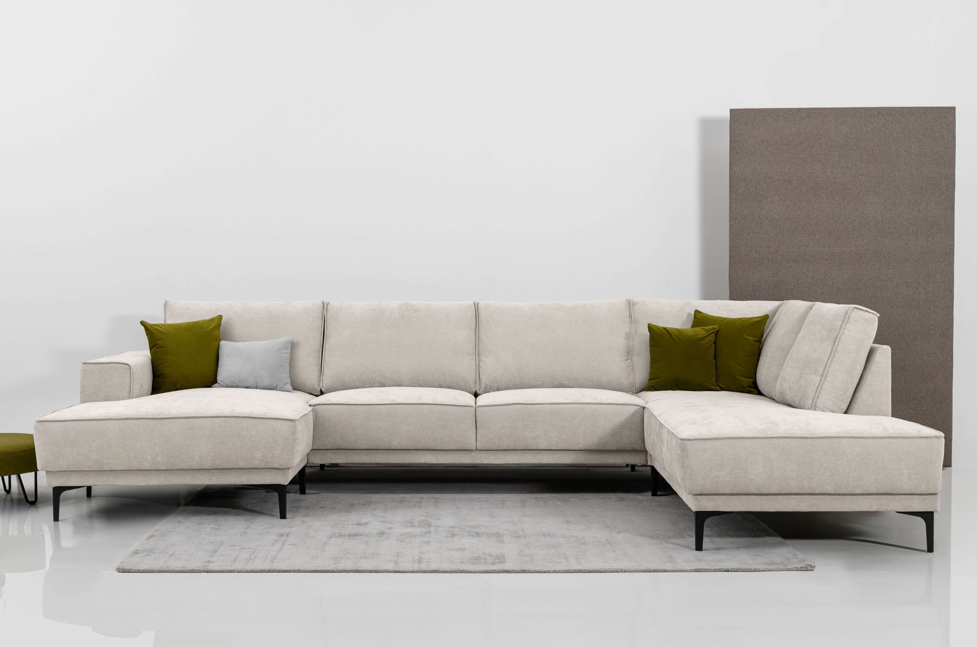OTTO home Wohnlandschaft "OLAND Struktur fein U-Form, XXL, B: 345 cm, Skandi-Design" U-Form, 345 cm, Wellenunterfederung, Skandi-Design, Metallfüße