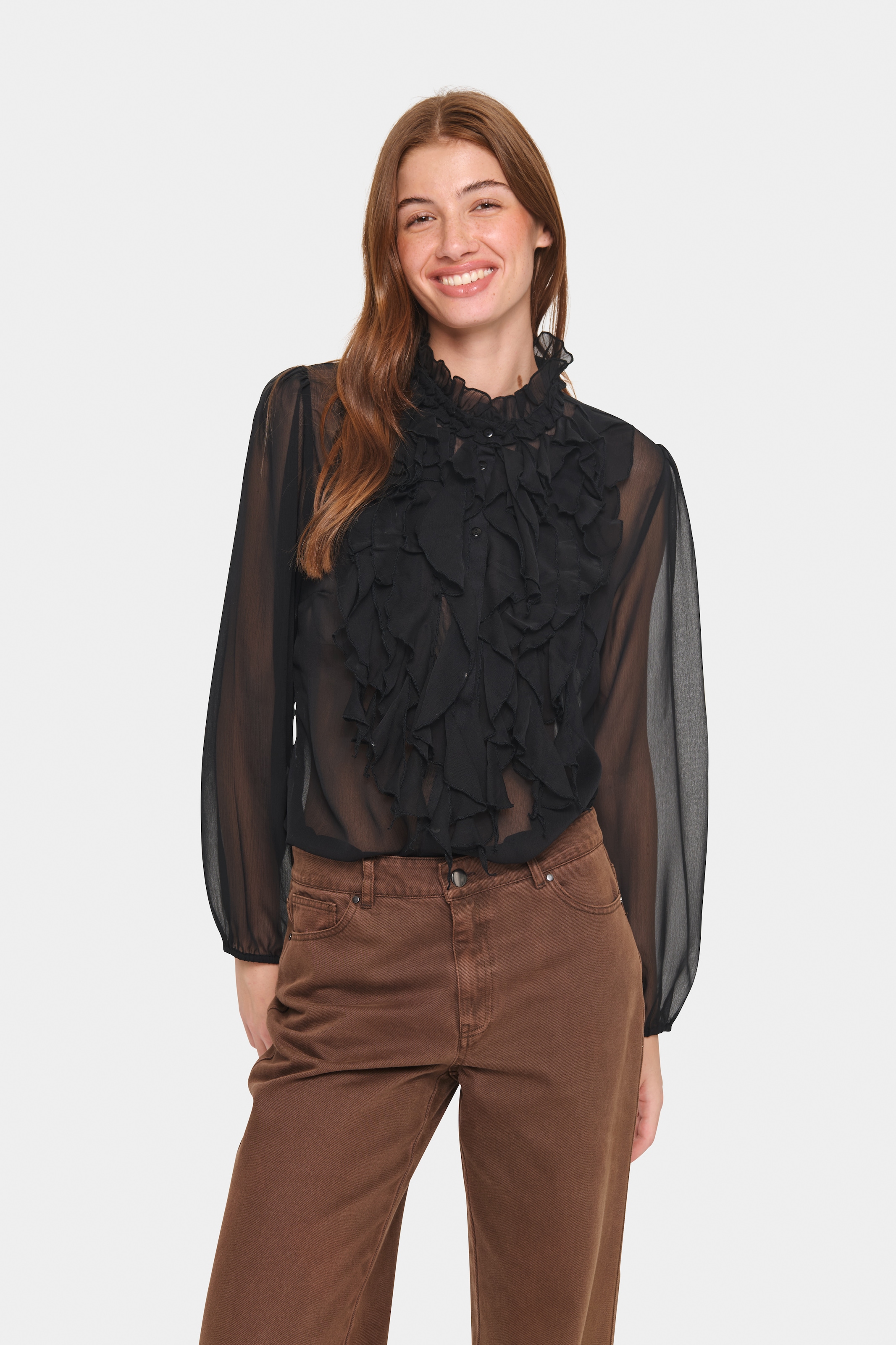 Saint Tropez Rüschenbluse "LiljaSZ Crinkle LS Shirt" Kunstfaser, Regular fit