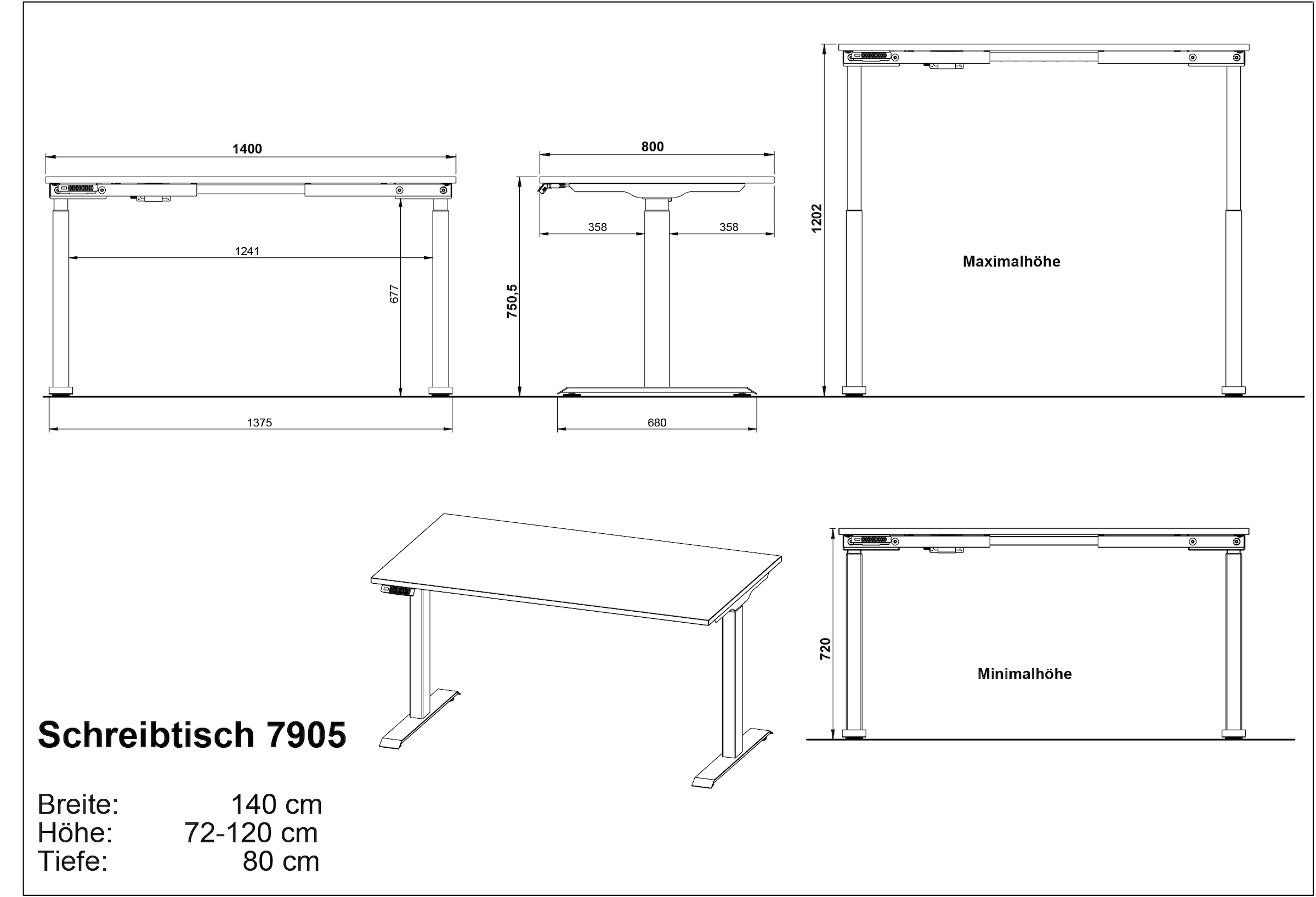 GERMANIA Schreibtisch »Jet, elektrisch höhenverstellbar«, moderne Farbvariationen, Breite 120/140/160/180 cm, Made in Germany