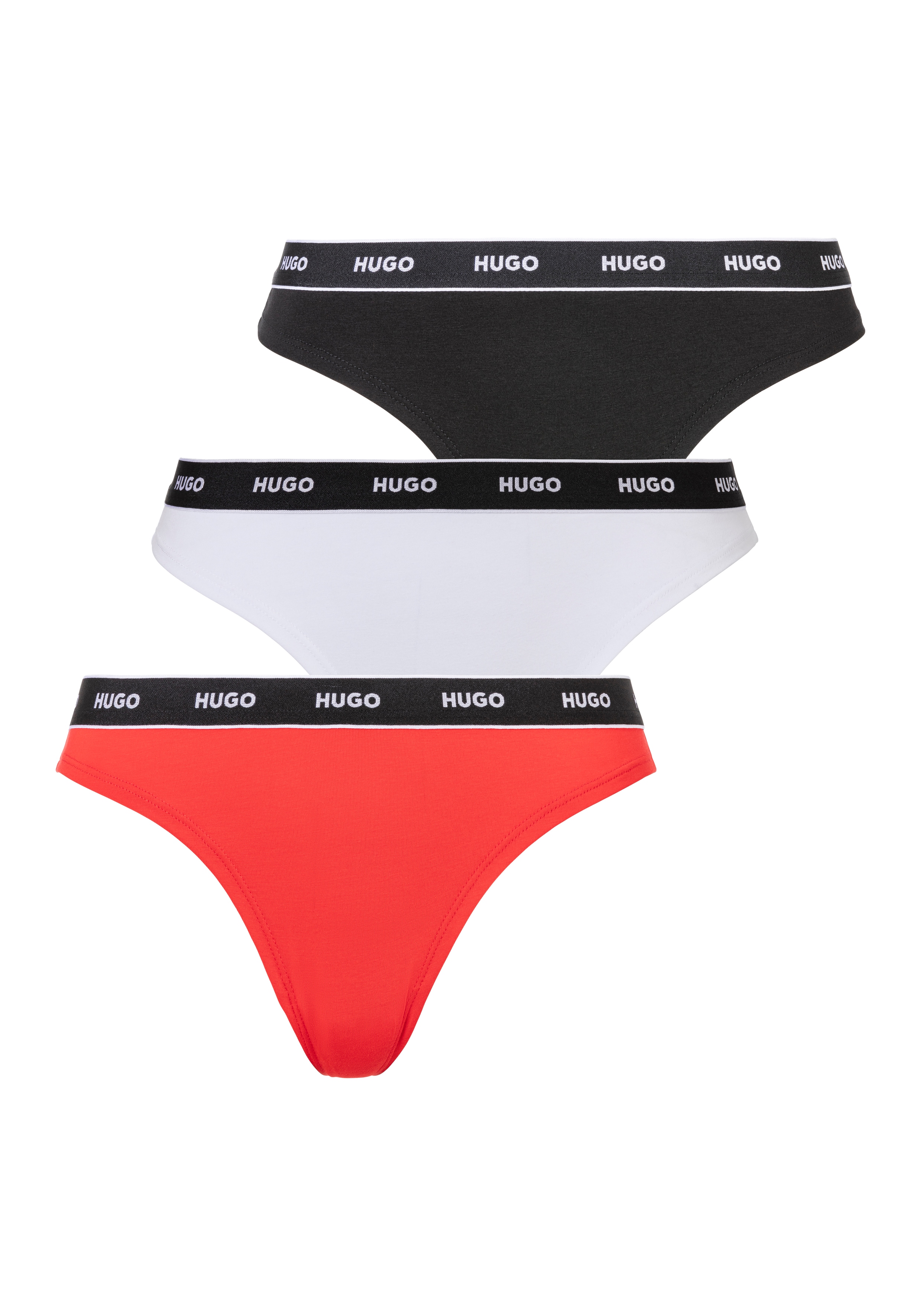 HUGO Underwear 1100000002199 "TRIPLET THONG STRIPE" Packung, 3, 3 Stk. mit Logoschriftzug auf dem Bund