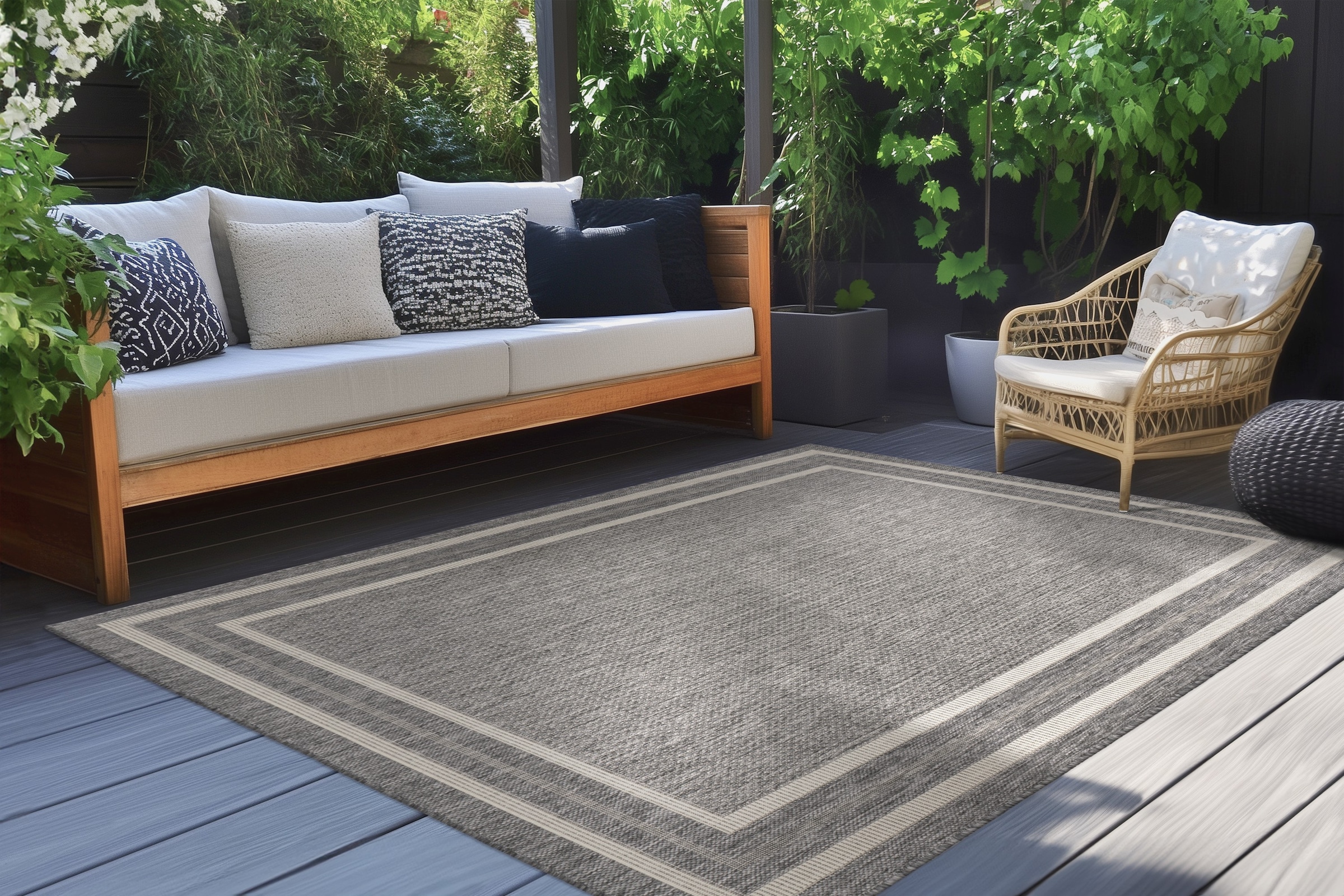 Teppich KAYOOM "Nibru 325", silber, B:80cm H:5mm L:150cm, Polypropylen, Teppiche, Teppich, Flachgewebe, In- und Outdoor geeignet, schnell trocknend