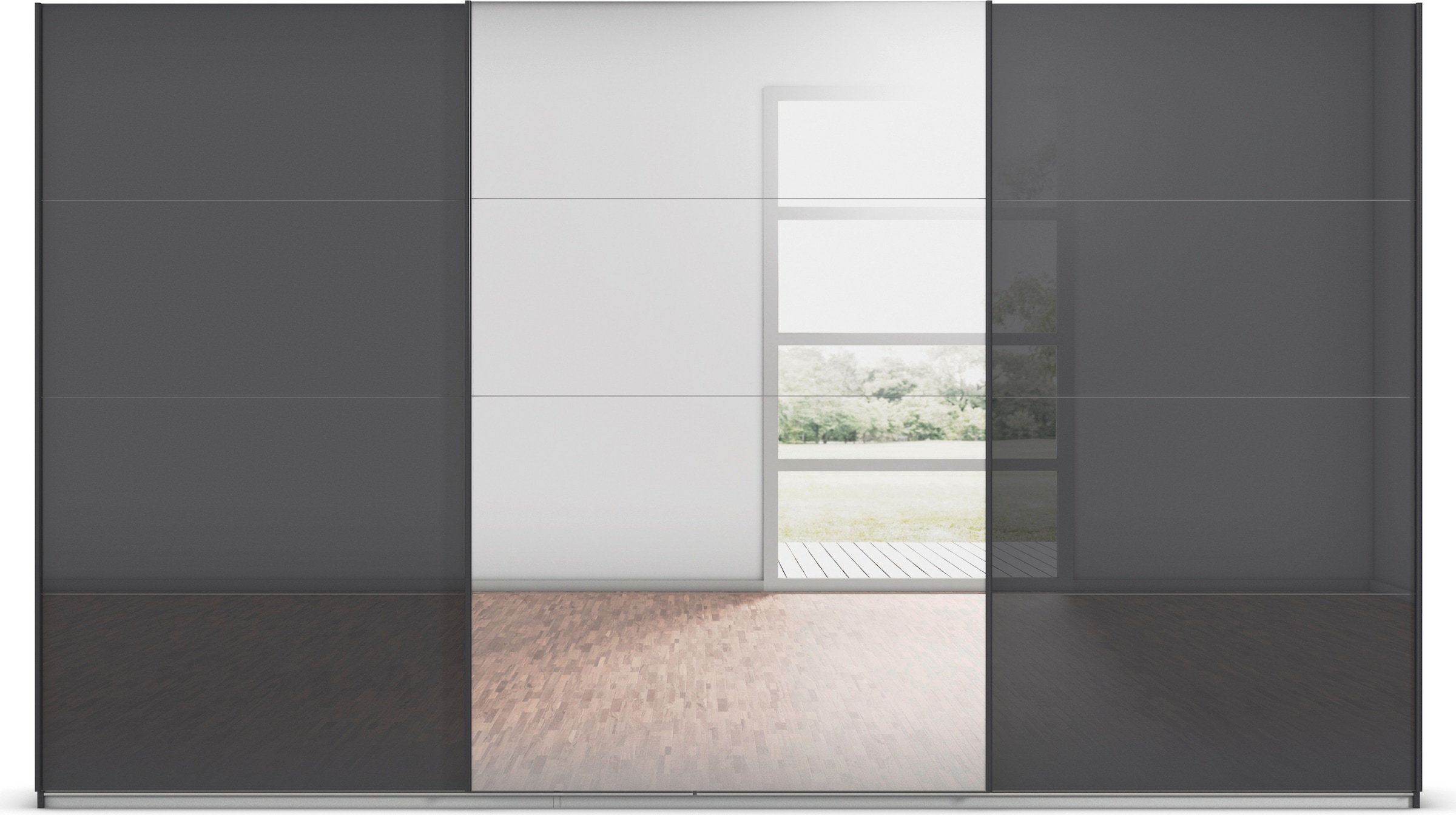 rauch Schwebetürenschrank »Kleiderschrank Kleiderschränke Schrank Garderobe AGORDO mit Glasfront«, durchdachte Innenausstattung, in 4 Breiten und 2 Höhen MADE IN GERMANY