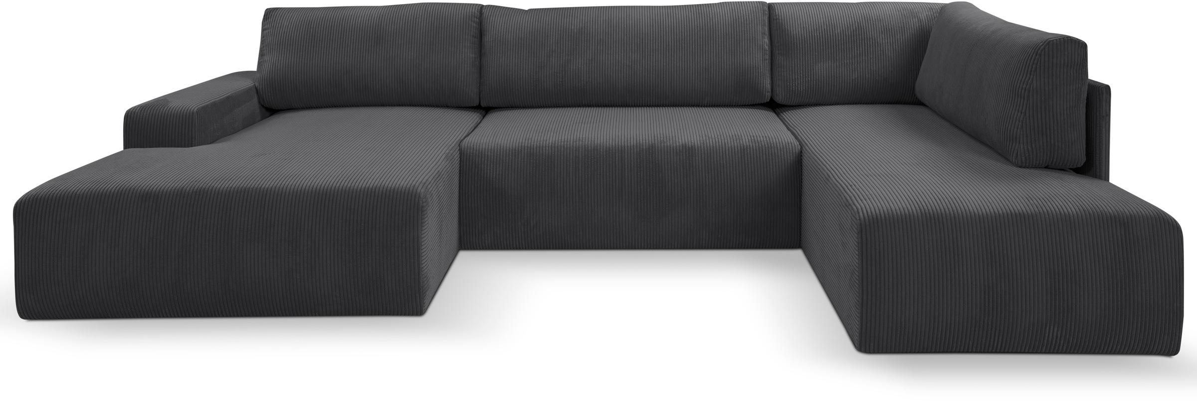 WERK2 Wohnlandschaft »Rotterdam-U, U-Form, in kuschelweichem Cord oder Breitcord«, Design Sofa mit Schlaffunktion & Bettkasten, Cord, Anthrazit