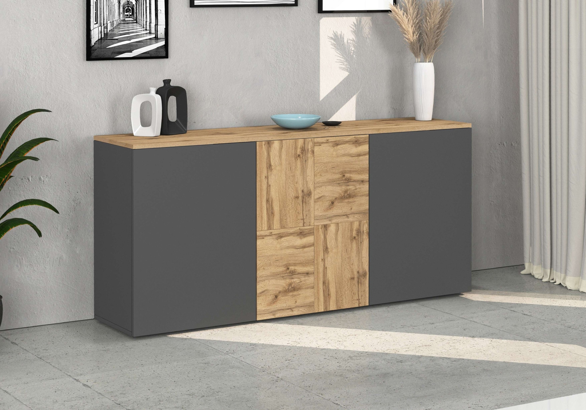 INOSIGN Sideboard »Sideboard ISEO, Kommode, Schrank, Kredenz« 1 Stk. tlg. stehend/hängend, 3 Türen, 6 Fächer, Breite 150 cm