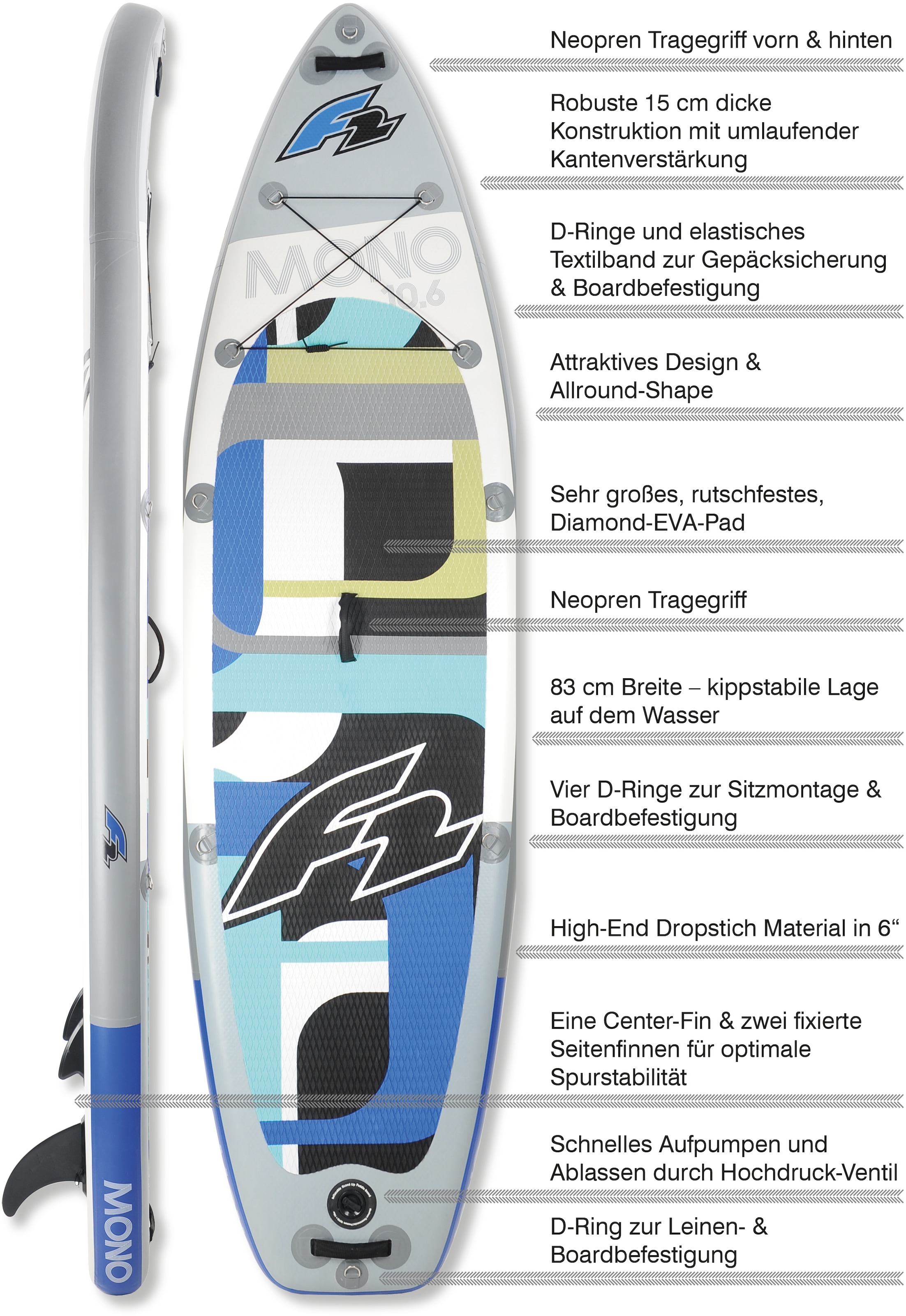 F2 Inflatable SUP-Board »F2 Mono«, (Set, 5 tlg.)