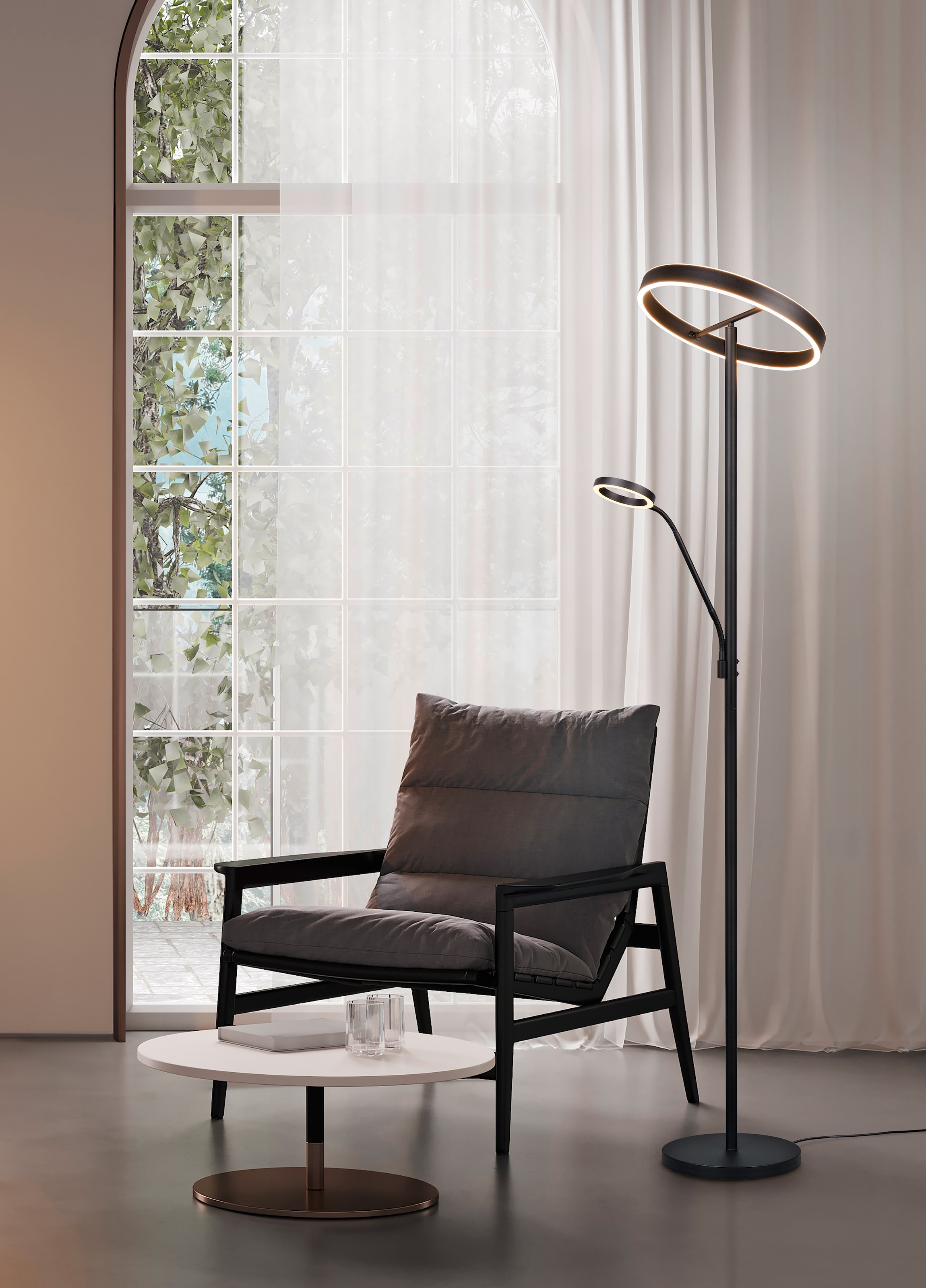 TRIO Leuchten LED Stehlampe »WILLIS, Stehleuchte mit Lesearm, Touch Dimmer, CCT 2700-3200-4000K« LED-Board 1 Stk. Farbwechsler Höhe 180cm, Fluterkopf und Lesearm schwenkbar, Fluter mit Leselicht