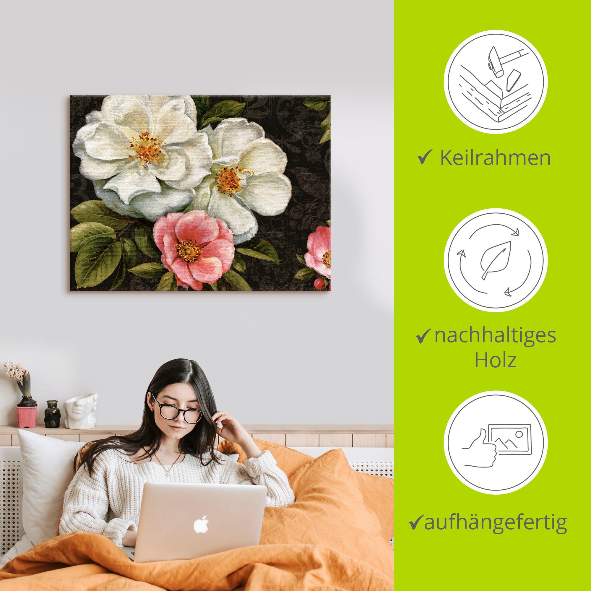 Artland Wandbild »Blumen Damast I«, Blumen, (1 St.), als Leinwandbild, Poster in verschied. Größen